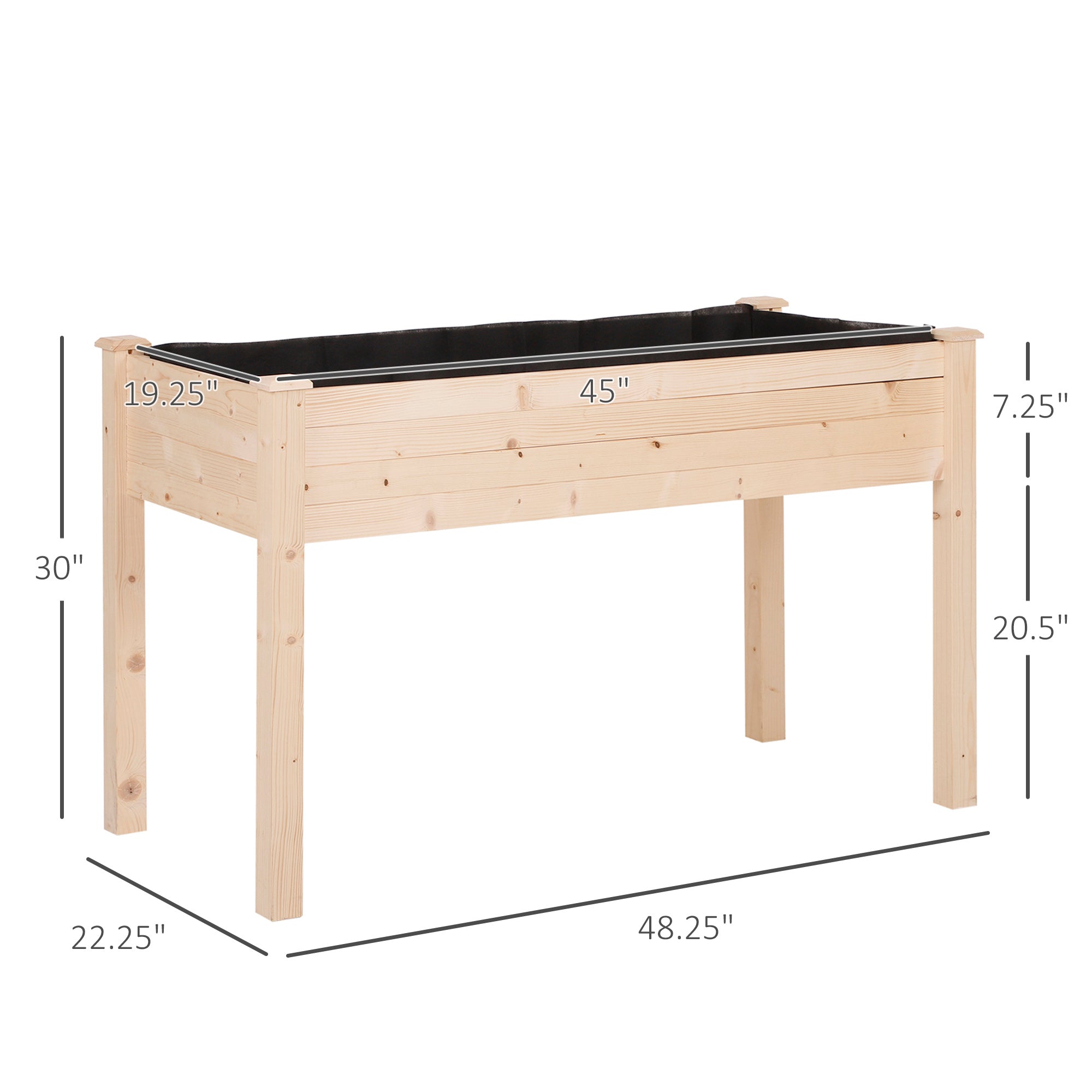 Raised Garden Bed with Legs, 48" x 22" x 30", Elevated Wooden Planter Box, Self-Draining with Bed Liner for Vegetables, Herbs, and Flowers Backyard, Patio, Balcony Use, Natural - Natural Wood - Image 3