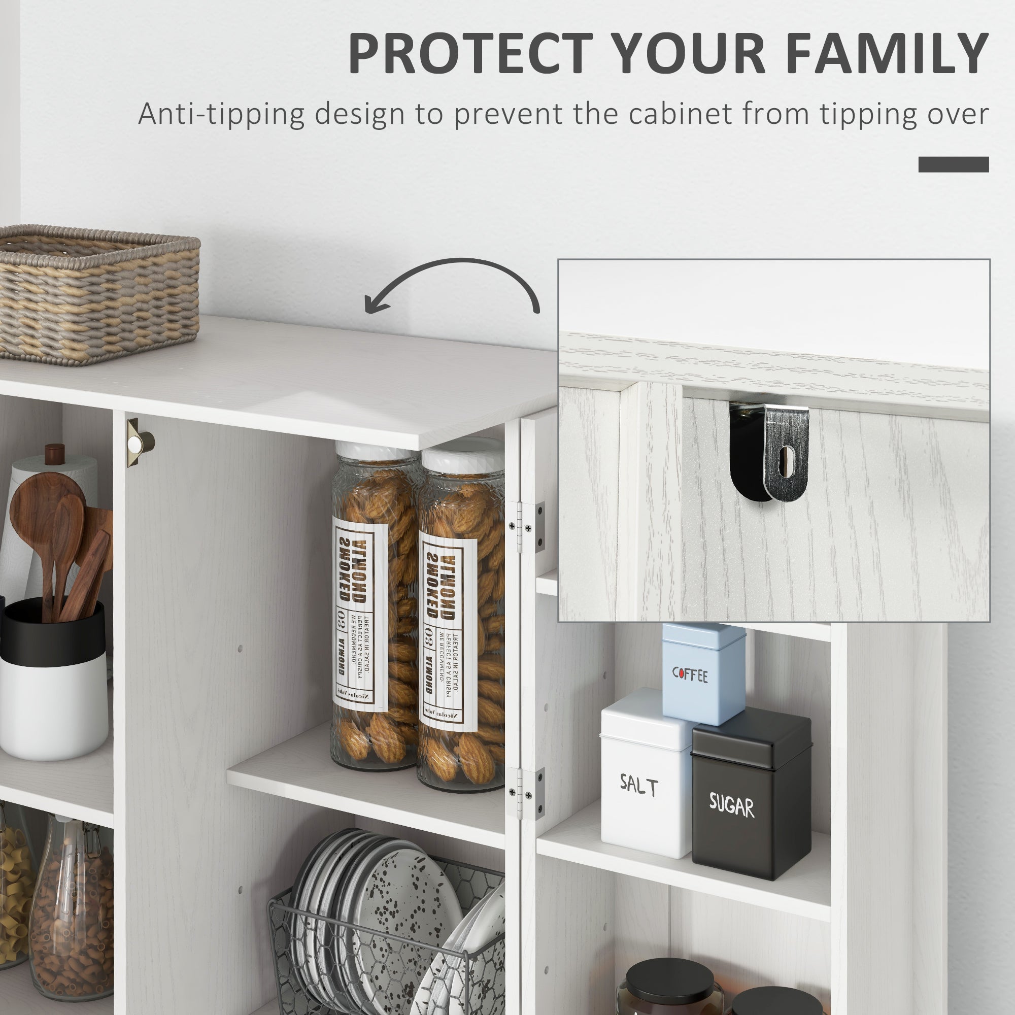 Kitchen Pantry Storage Cabinet, 14-Tier Freestanding Kitchen Cupboard for Living Room, Dining Room Storage, White