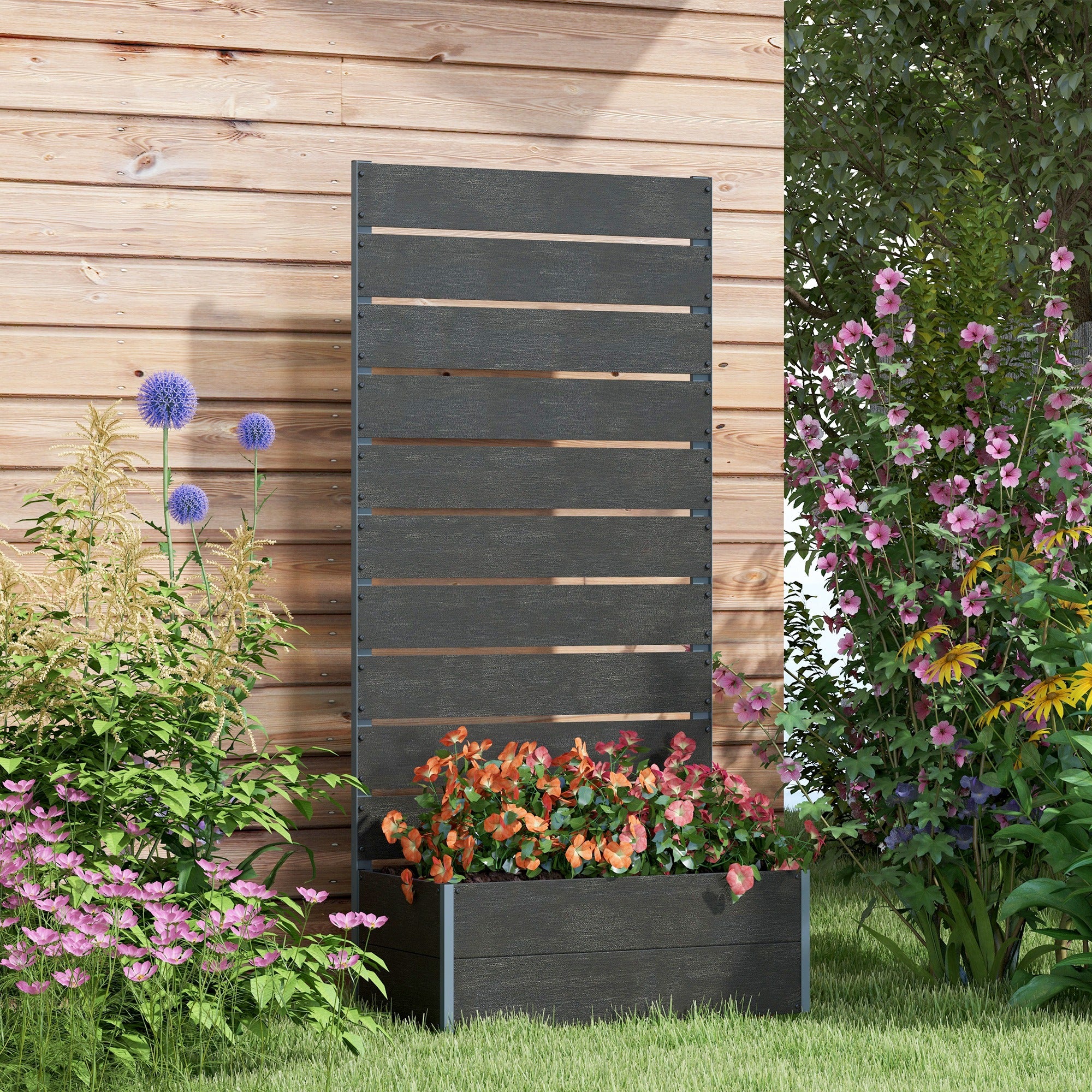 Trellis Planter for Climbing Plants, Raised Garden Bed with Trellis, Planter Box for Outdoor, 28.25" x 15" x 59", Black - Black - Image 2