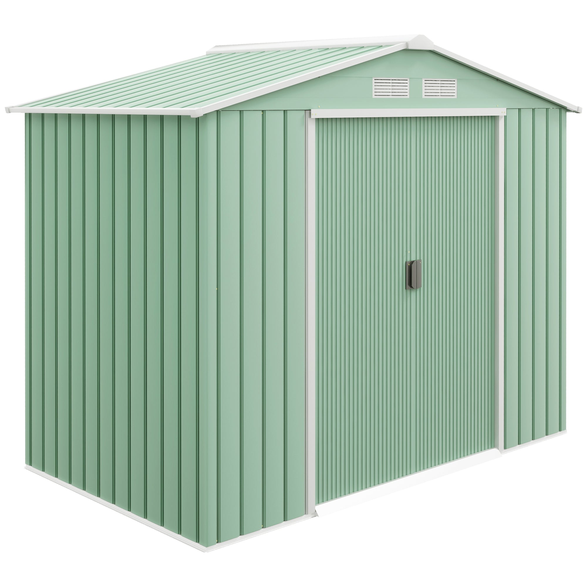 7' x 4' Outdoor Storage Shed, Garden Tool House w/ Foundation Kit Vents & Sliding Doors for Backyard Patio, Light Green - Light Green