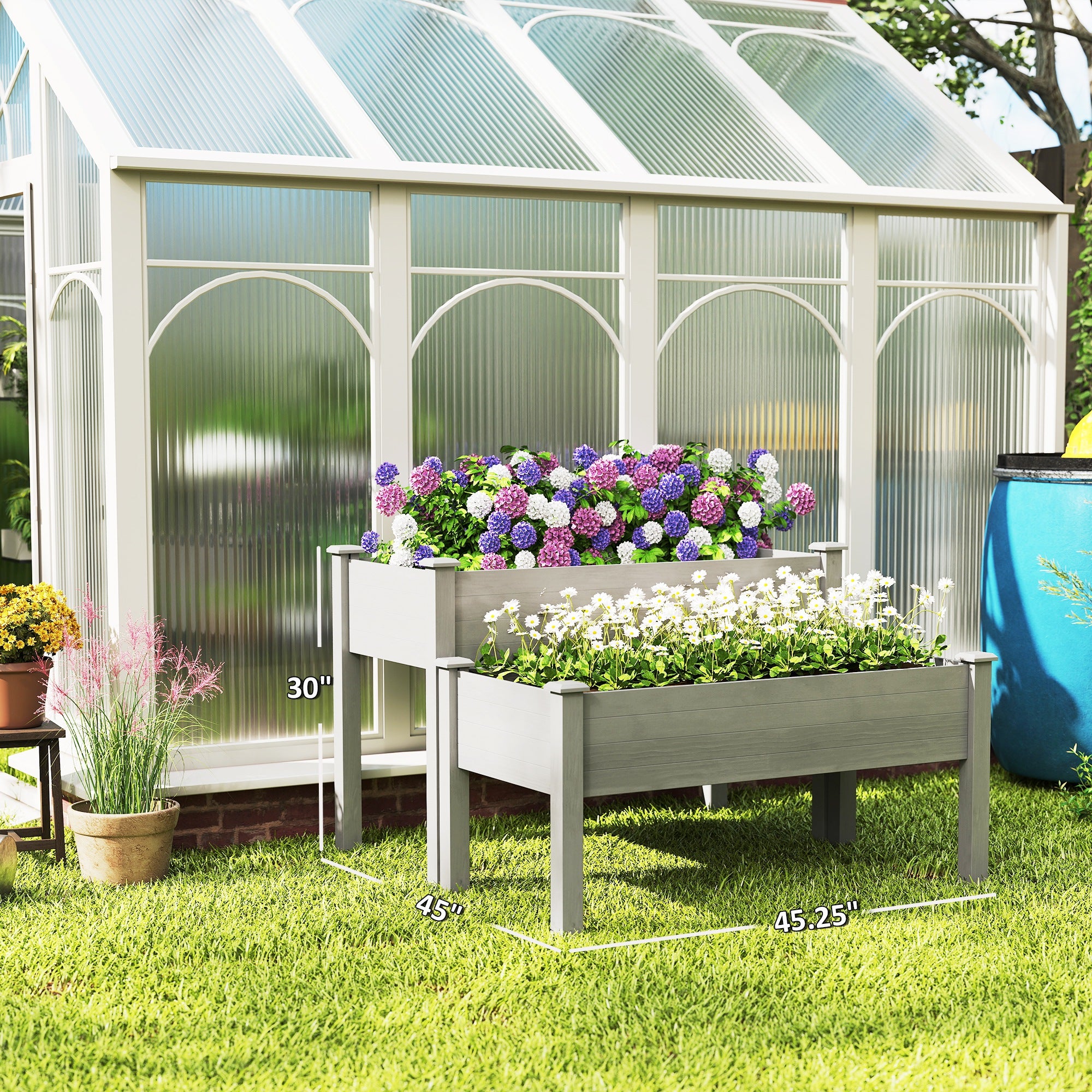 2 Tier Raised Garden Bed, Wooden Elevated Planter Box with Legs, Outdoor Plant Bed for Flowers Vegetables Herbs Gray - Gray - Image 3