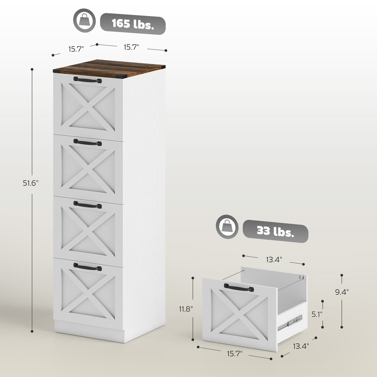 Vertical Storage Drawers Farmhouse X Pattern Printer Stand Fits Letter Files 4 Drawers White