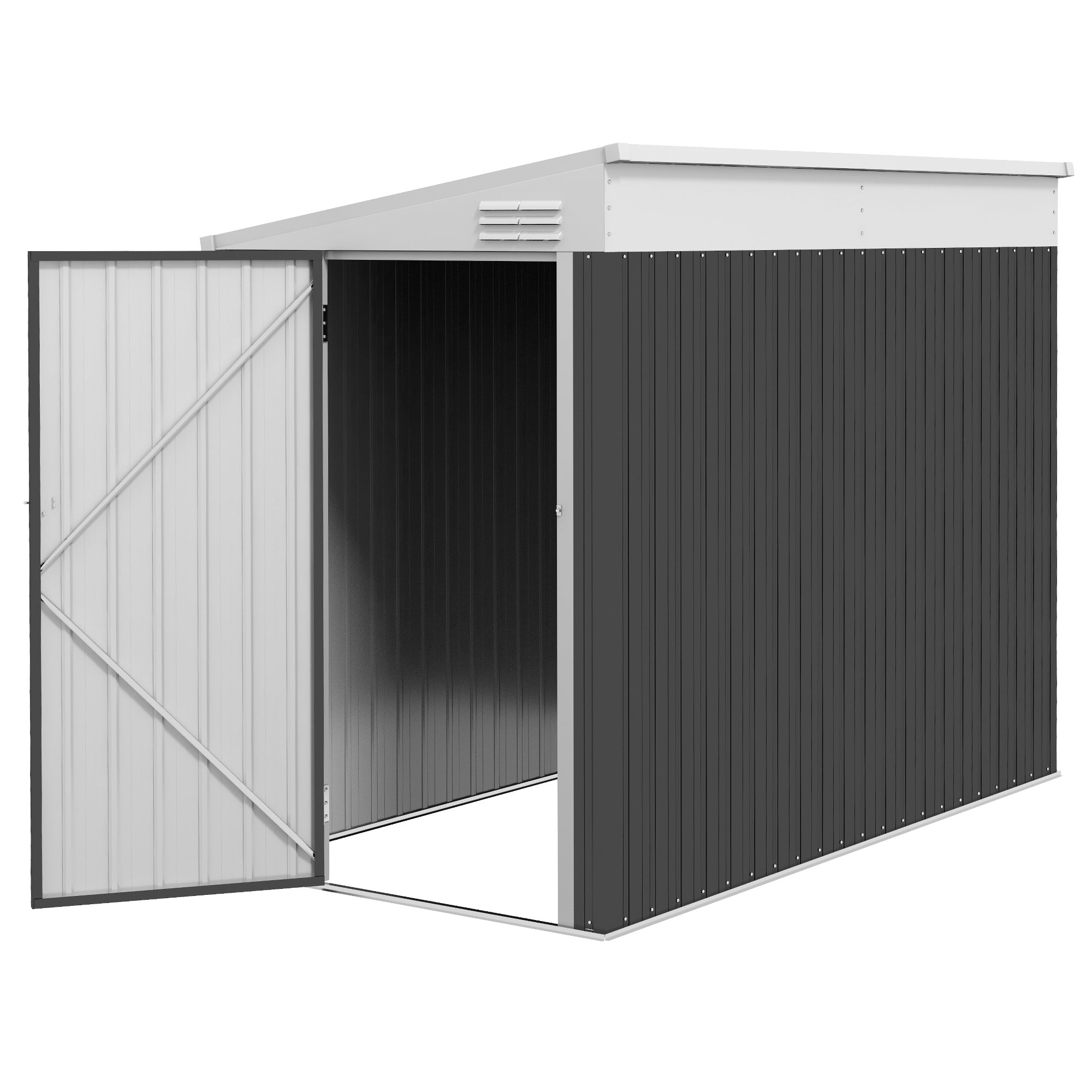 4' x 8' Lean to Garden Storage Shed, Outdoor Metal Tool House with Lockable Door Vents for Backyard Patio Lawn, Gray - Dark Gray
