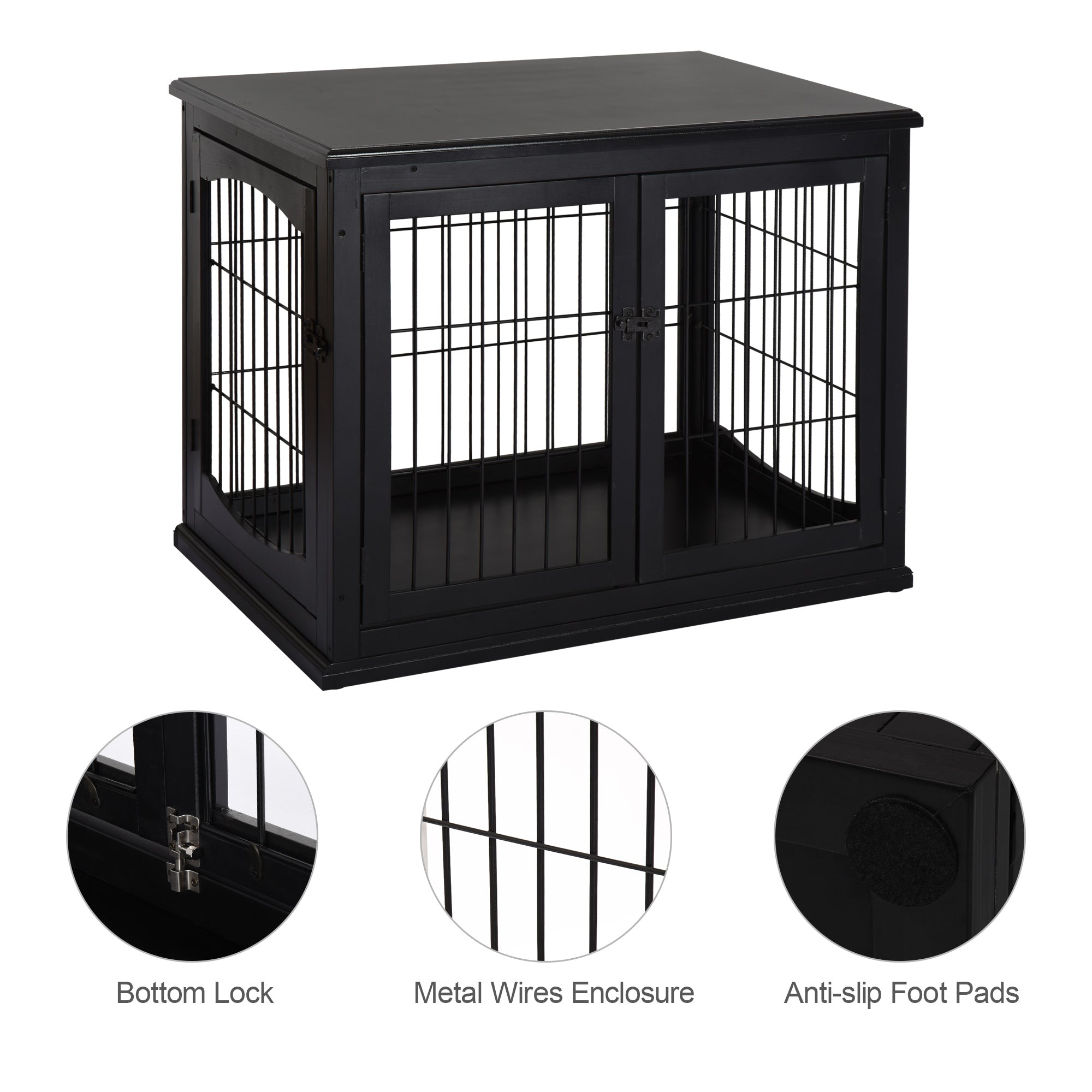 Dog Crate Furniture, 32" Small Dog Cage End Table with 2 Doors, Lockable Door, Puppy Kennel Indoor, Black - Black - Image 7