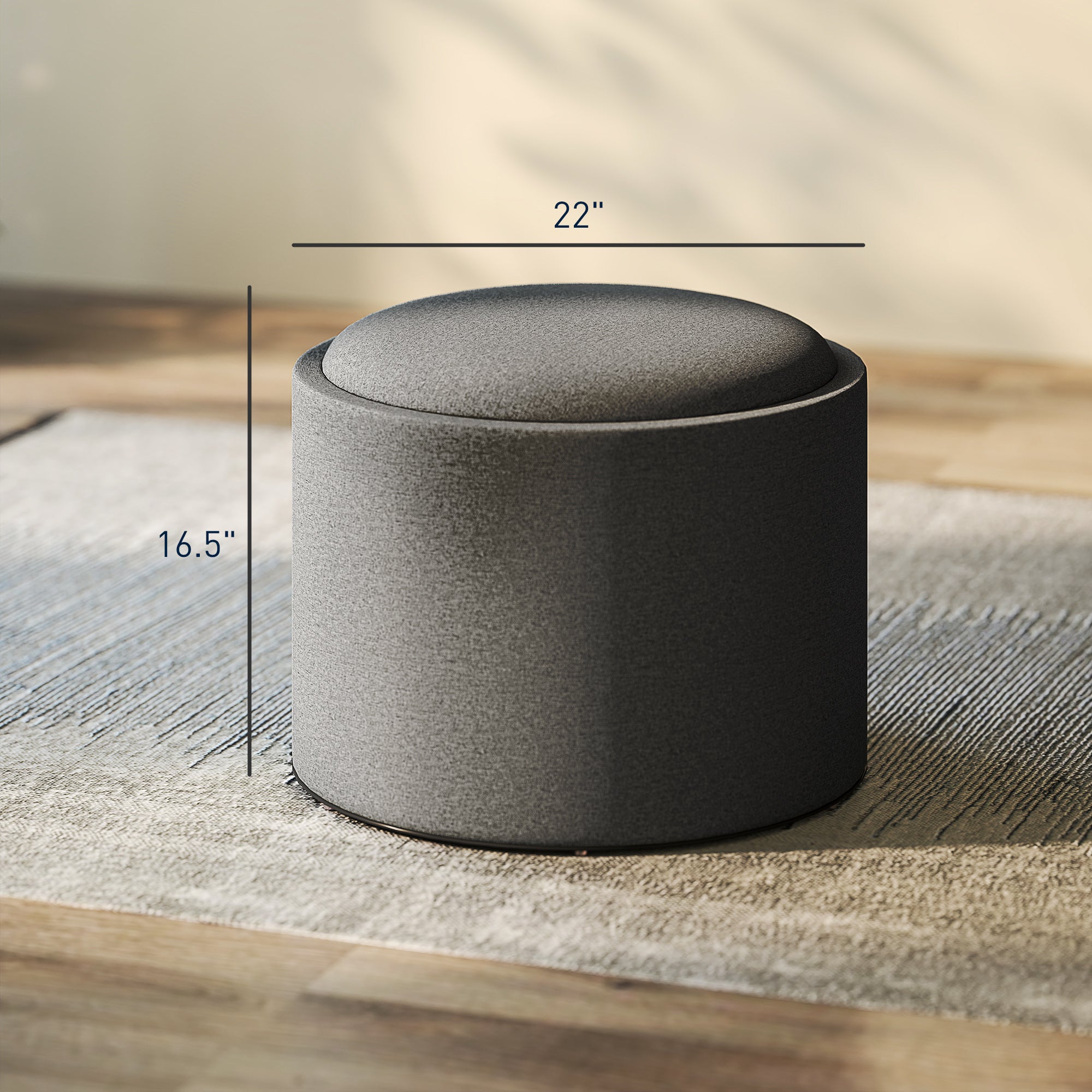 Round Storage Ottoman Coffee Table with Flip Top Tray, Linen Fabric Upholstered Footstool with Hidden Compartment