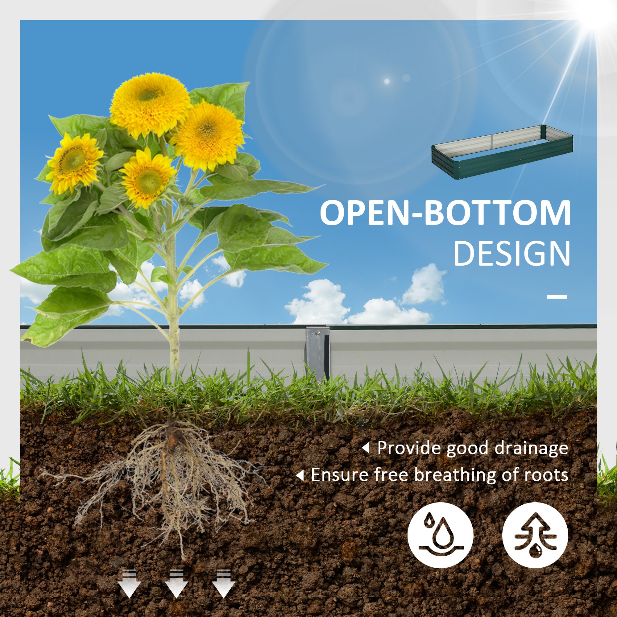 95" x 36" x 12" Galvanized Raised Garden Bed, Easy DIY and Cleaning for Growing Flowers, Herbs, Succulents, Green - Green - Image 4