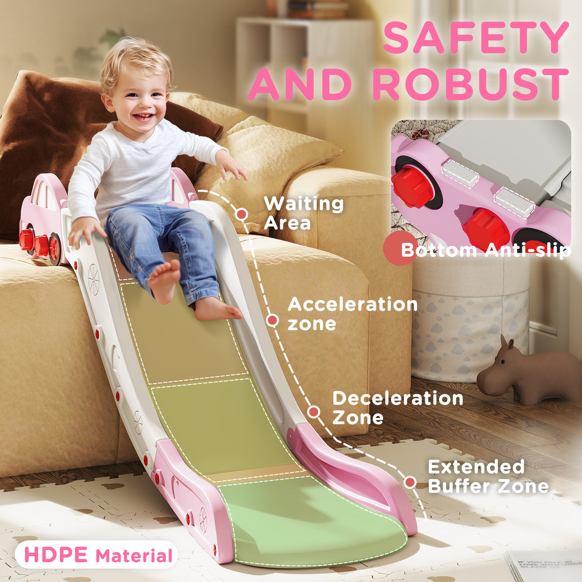 Extra Length Toddler Slide for Bed, Sofa, Easy to Assemble, Pink