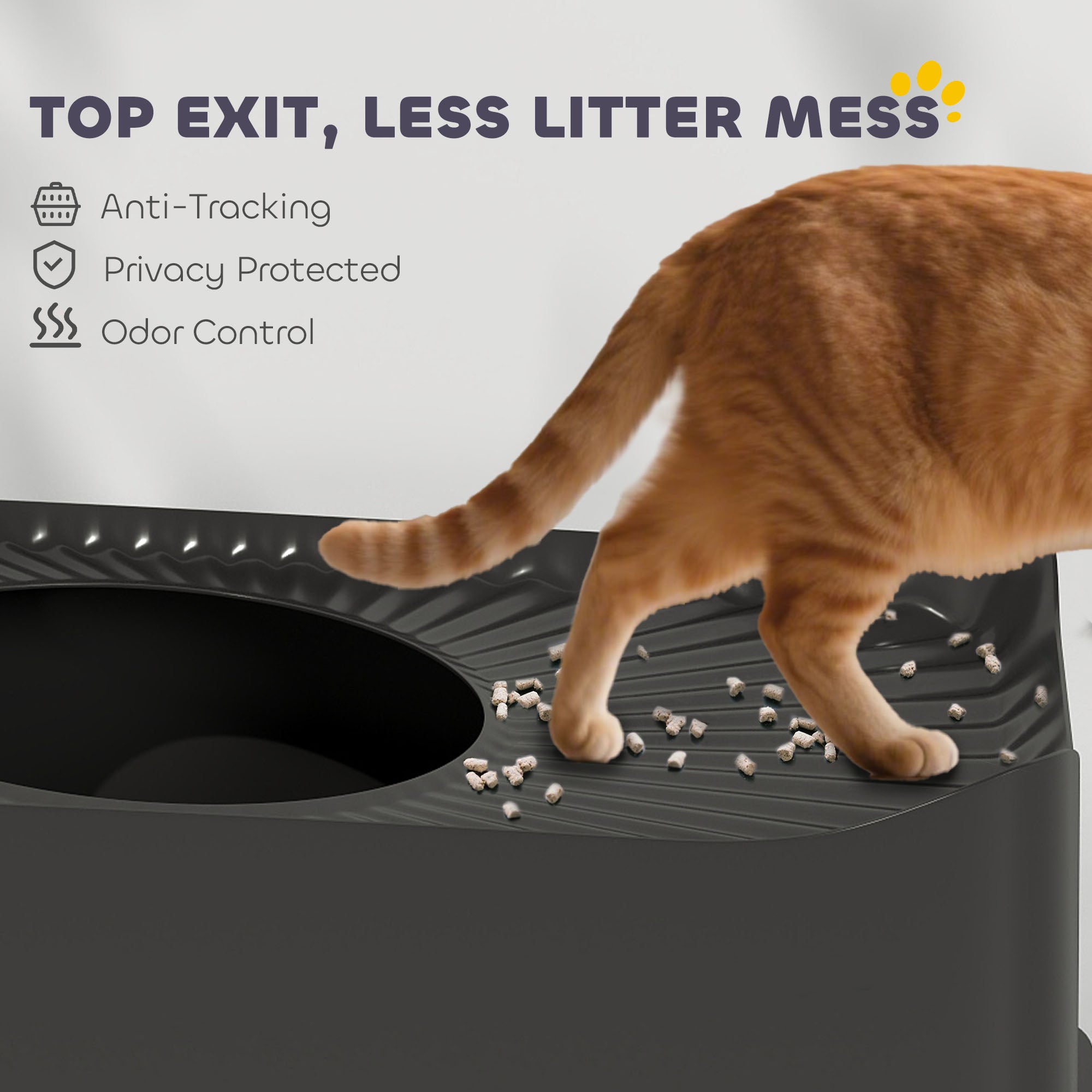 Extra Large Stainless Steel Litter Box, Enclosed Cat Litter Box with Scoop, Top Entrance, Non-slip Pads, Black - Black - Image 6