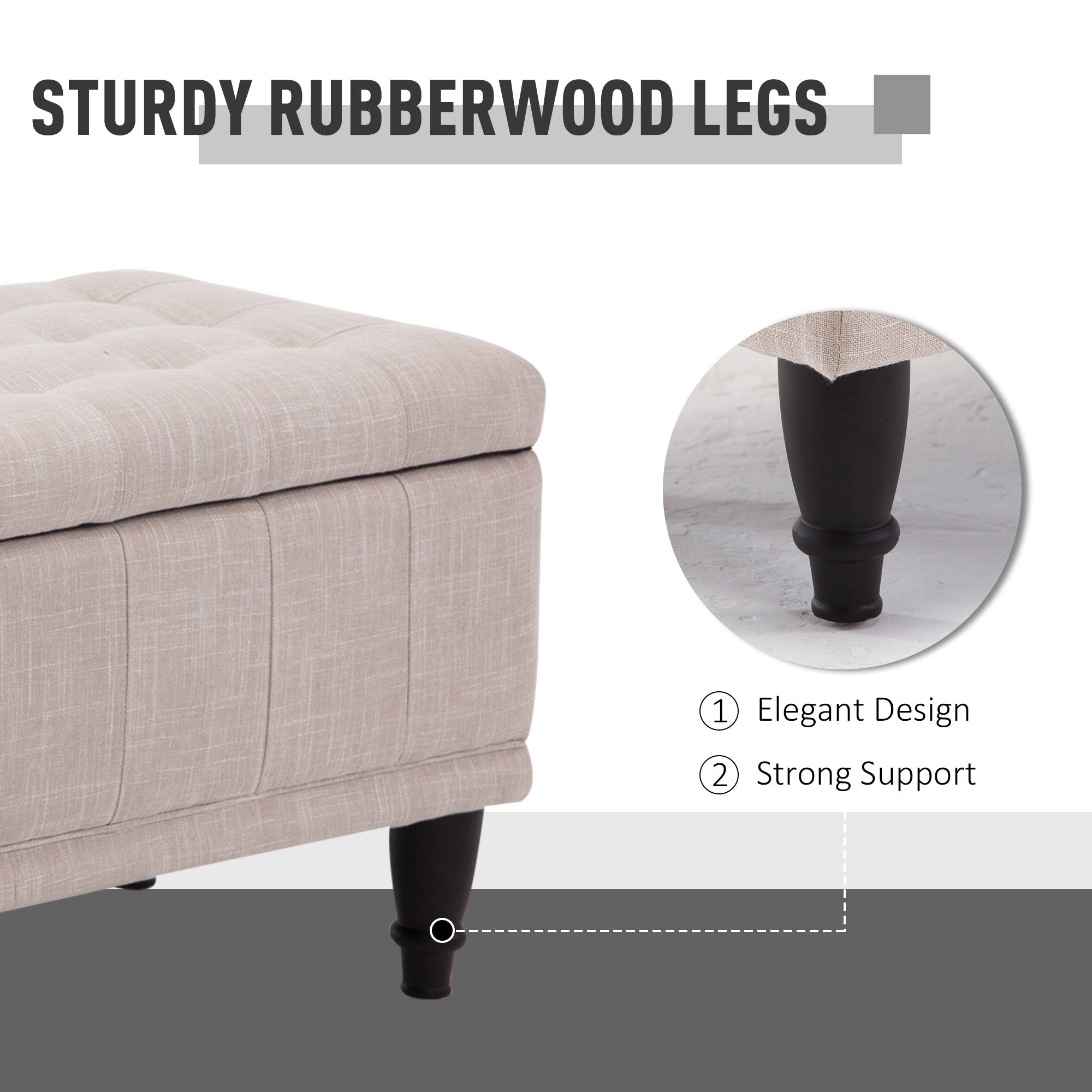 Storage Ottoman, Linen Fabric Button Tufted Storage Bench with Soft Close Lid for Living Room, Entryway or Bedroom, Beige