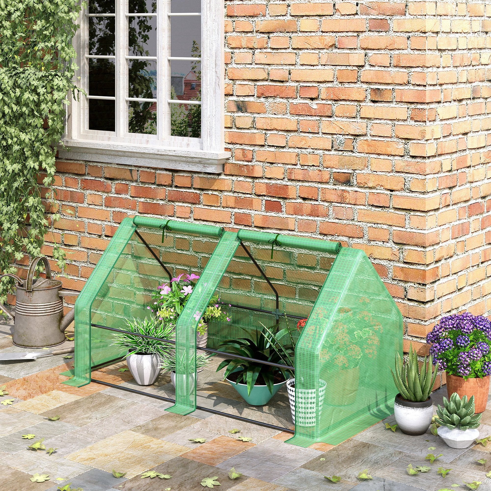 6' x 3' x 3' Mini Greenhouse with Zippered Doors & Roll-up Windows, Portable Plant Hot House with Durable PE Cover, Water Resistant, UV Protected for Outdoor Flowers, Vegetables, Green - Green - Image 2
