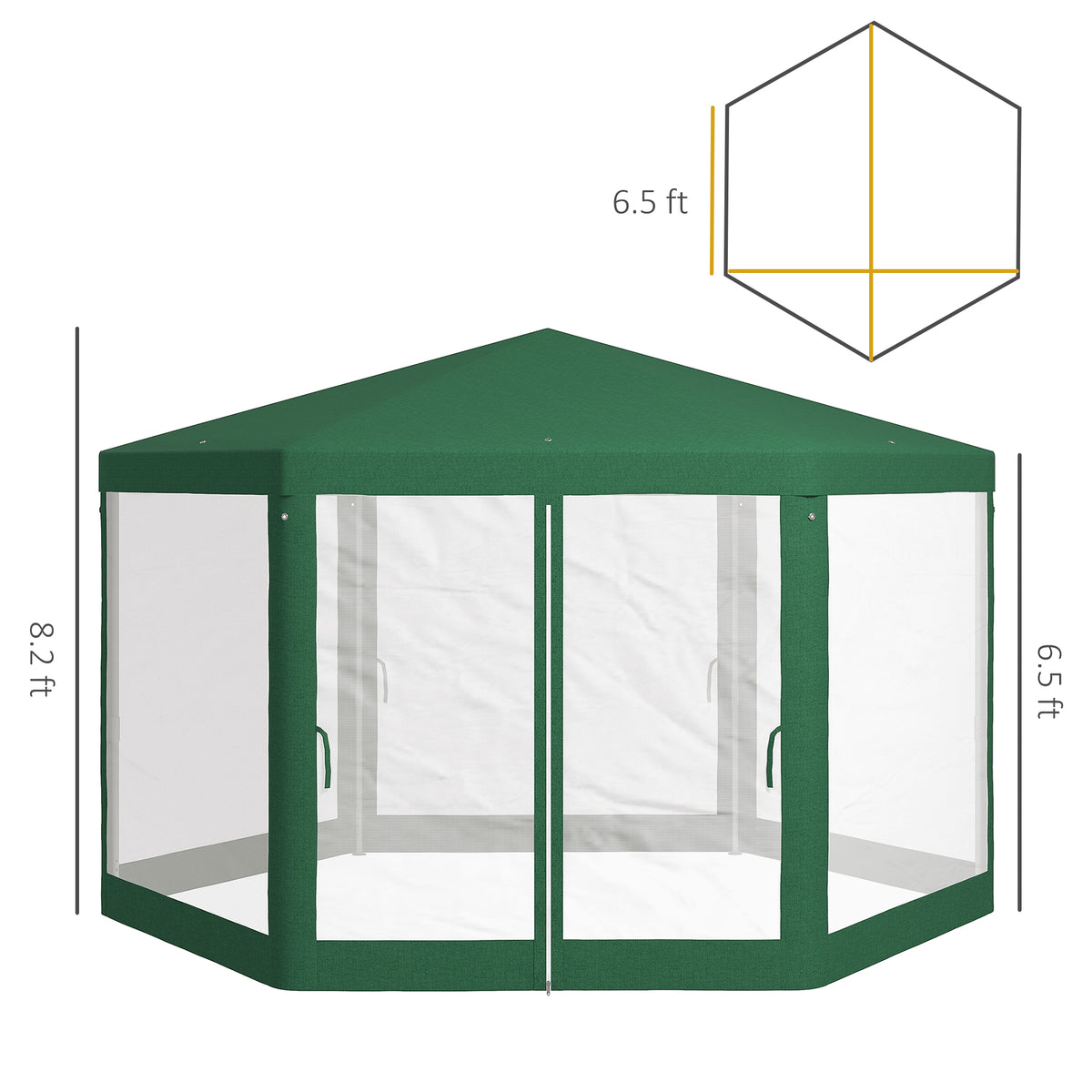 13' x 11' Outdoor Party Tent, Hexagon Sun Shade Shelter Canopy w/ Protective Mesh Sidewalls, Ropes & Stakes, Green