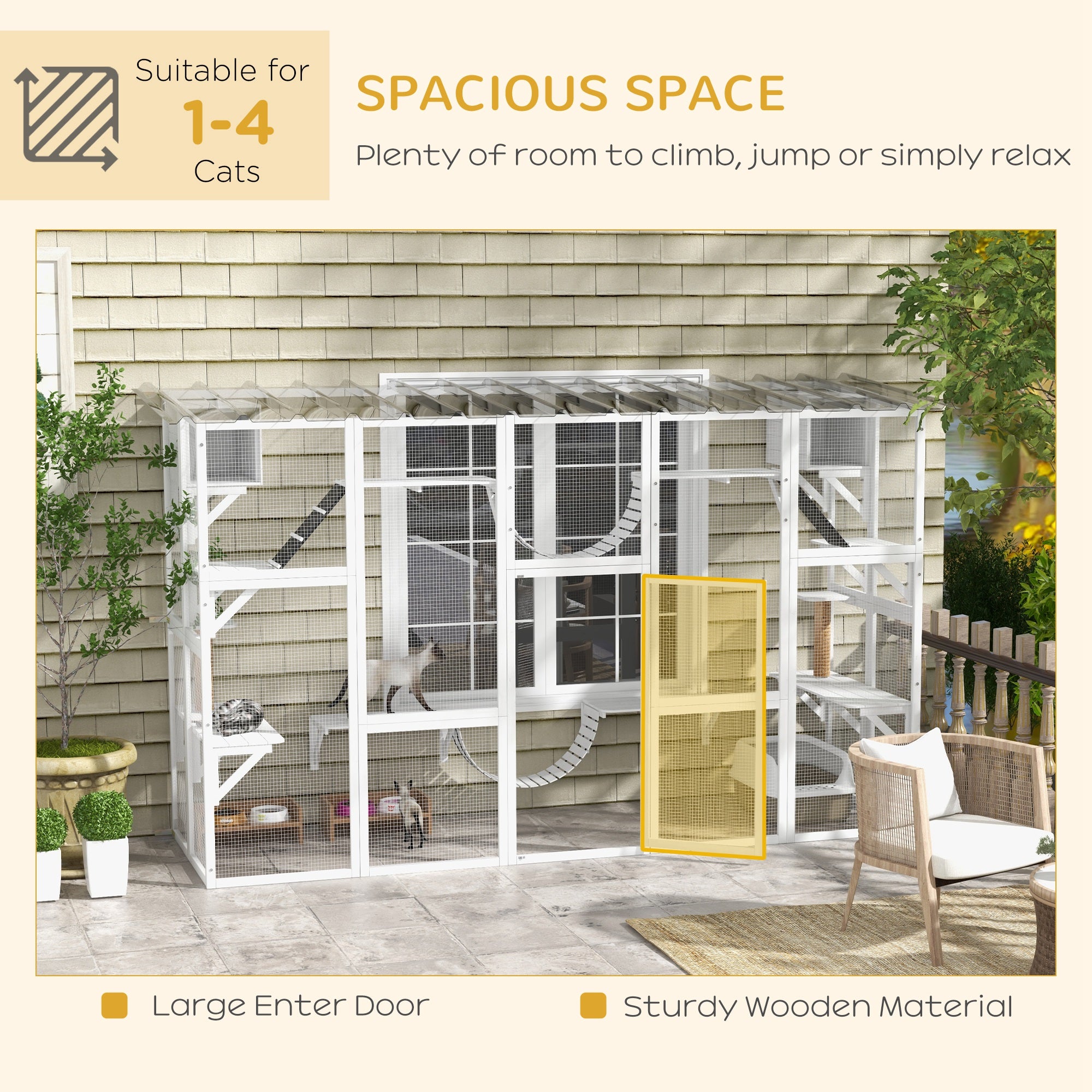 Cat Window Box , Large Catio with Shelves & Bridges, Outside Enclosure for Multiple Cats, White - White - Image 7