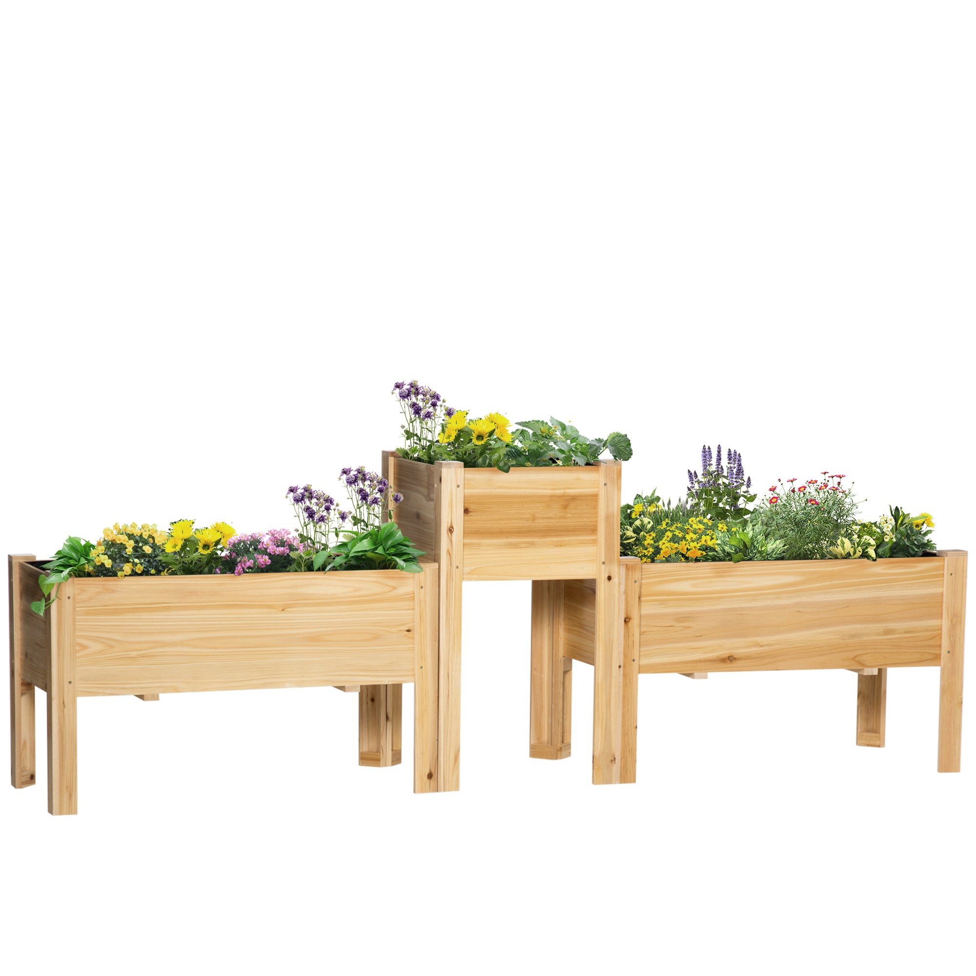 Raised Garden Bed Set of 3, Wooden Elevated Planter Box with Legs and Bed Liner, for Backyard and Patio to Grow Vegetables, Herbs, and Flowers, Natural - Natural Wood