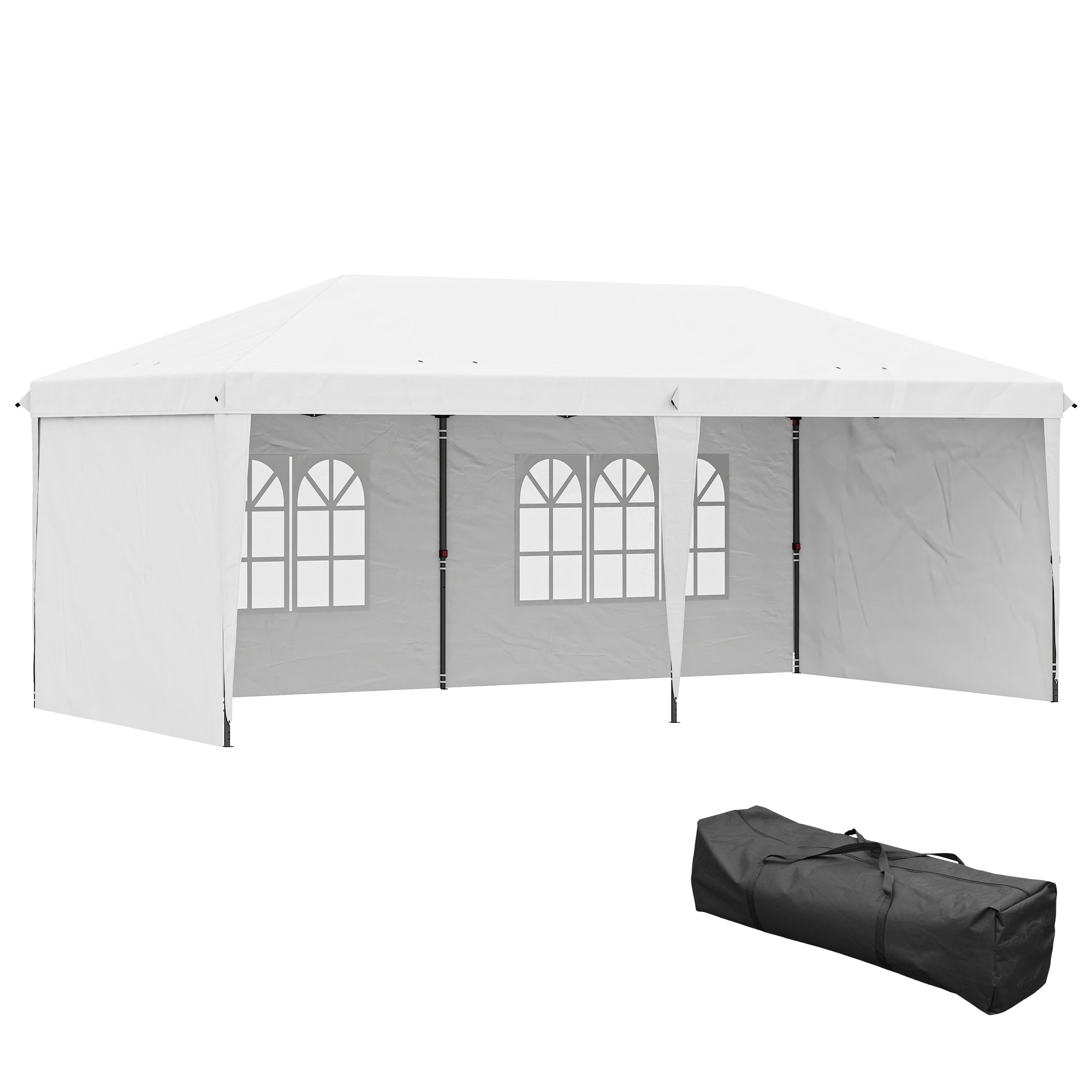 10' x 20' Pop Up Canopy Tent with 4 Sidewalls, Instant Gazebo with Carry Bag for Garden, Patio, White