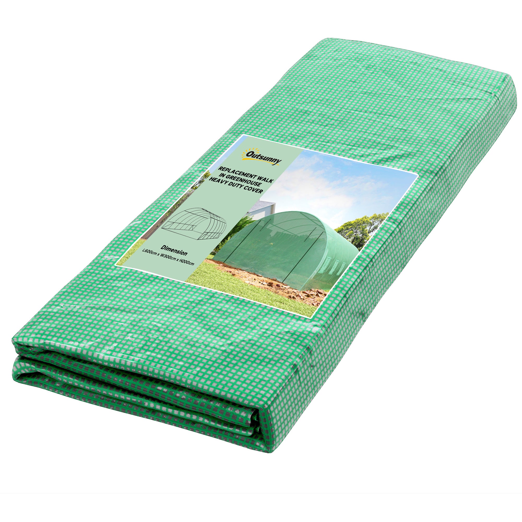 19.7' x 9.8' x 6.6' Plastic Greenhouse Cover Replacement, Heavy Duty Waterproof Tarp for Hoop House, Sheeting with 12 Windows, Door & Reinforcement Grid, Green - Green