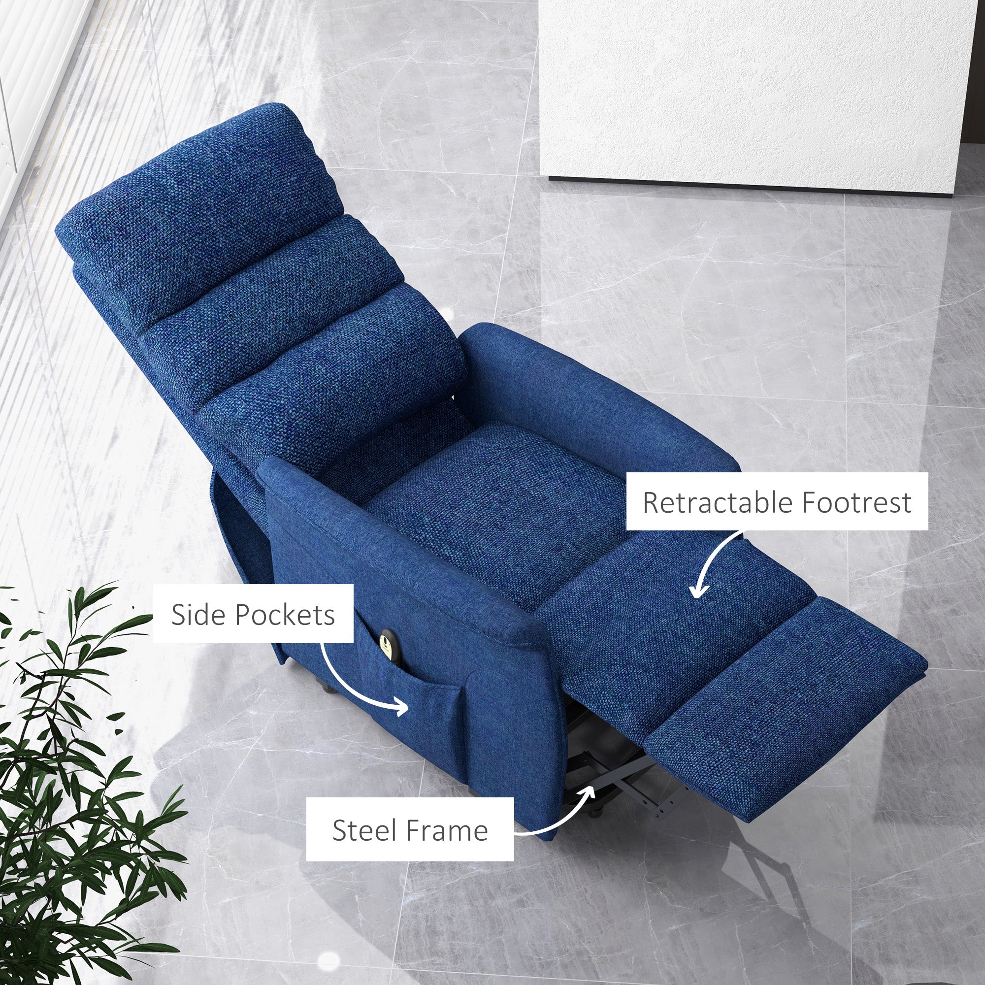 Power Lift Chair for Seniors, Electric Lift Recliner Chair with Remote Control, Side Pockets for Living Room, Dark Blue