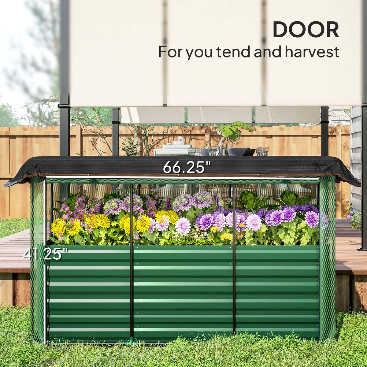 Galvanized Steel Planter Box with Crop Cage and Shade Cloth, Raised Garden Bed for Flowers, Veggies and Herbs, Green