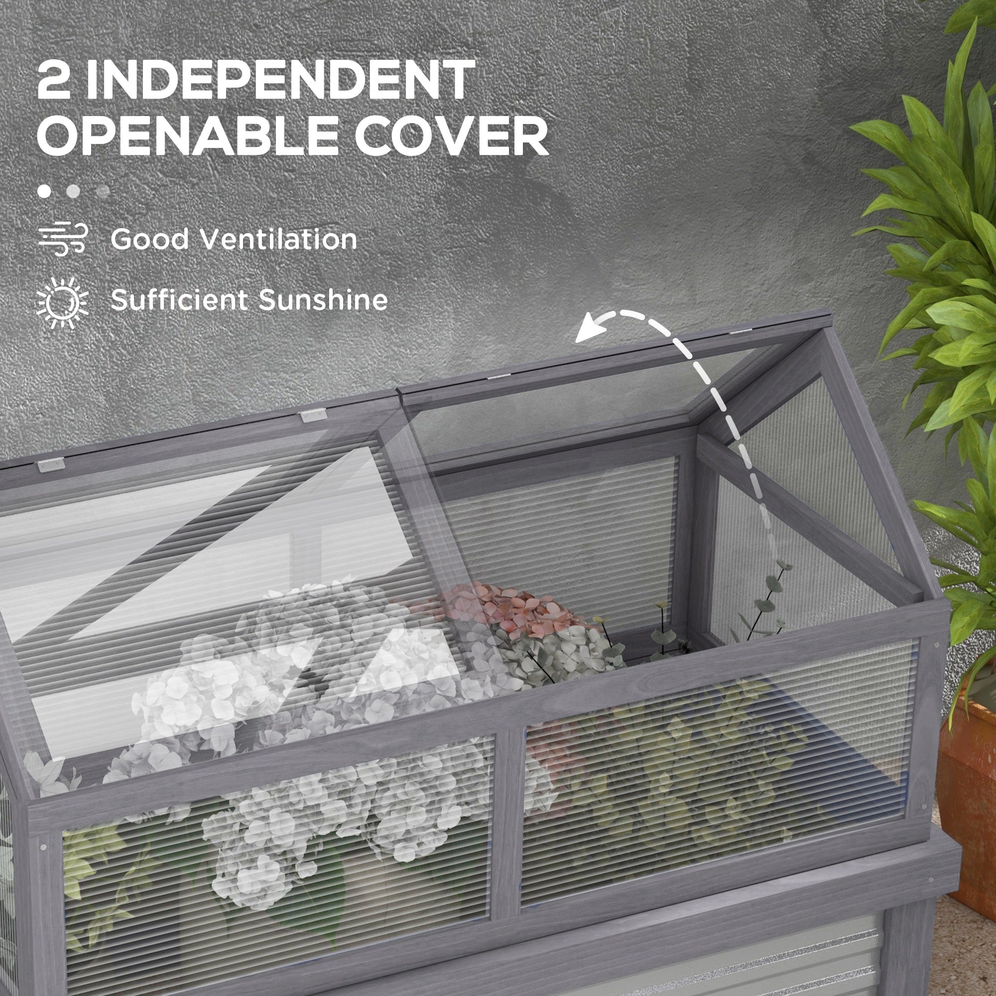Raised Garden Flower Bed Kit w/ Greenhouse, Wooden Cold Frame Planter, Gray - Gray - Image 7
