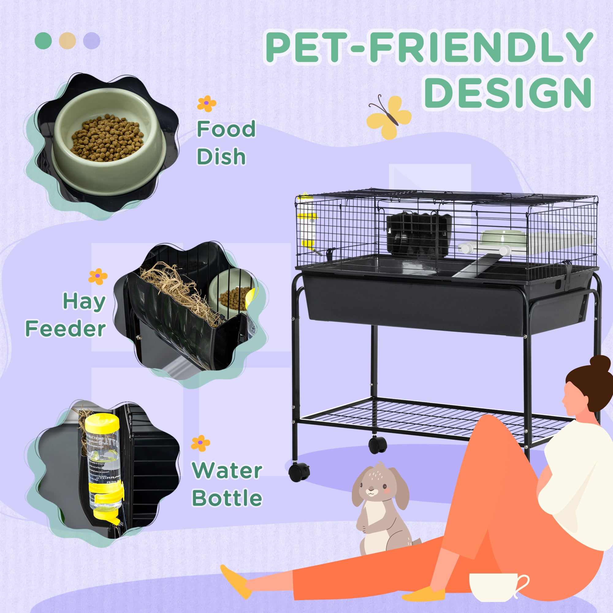 Two-Story Small Animal Cage Removable from Stand, Pet Habitat with Shelf & Wheels, 33" x 18.5" x 35", Charcoal Gray - Gray - Image 7