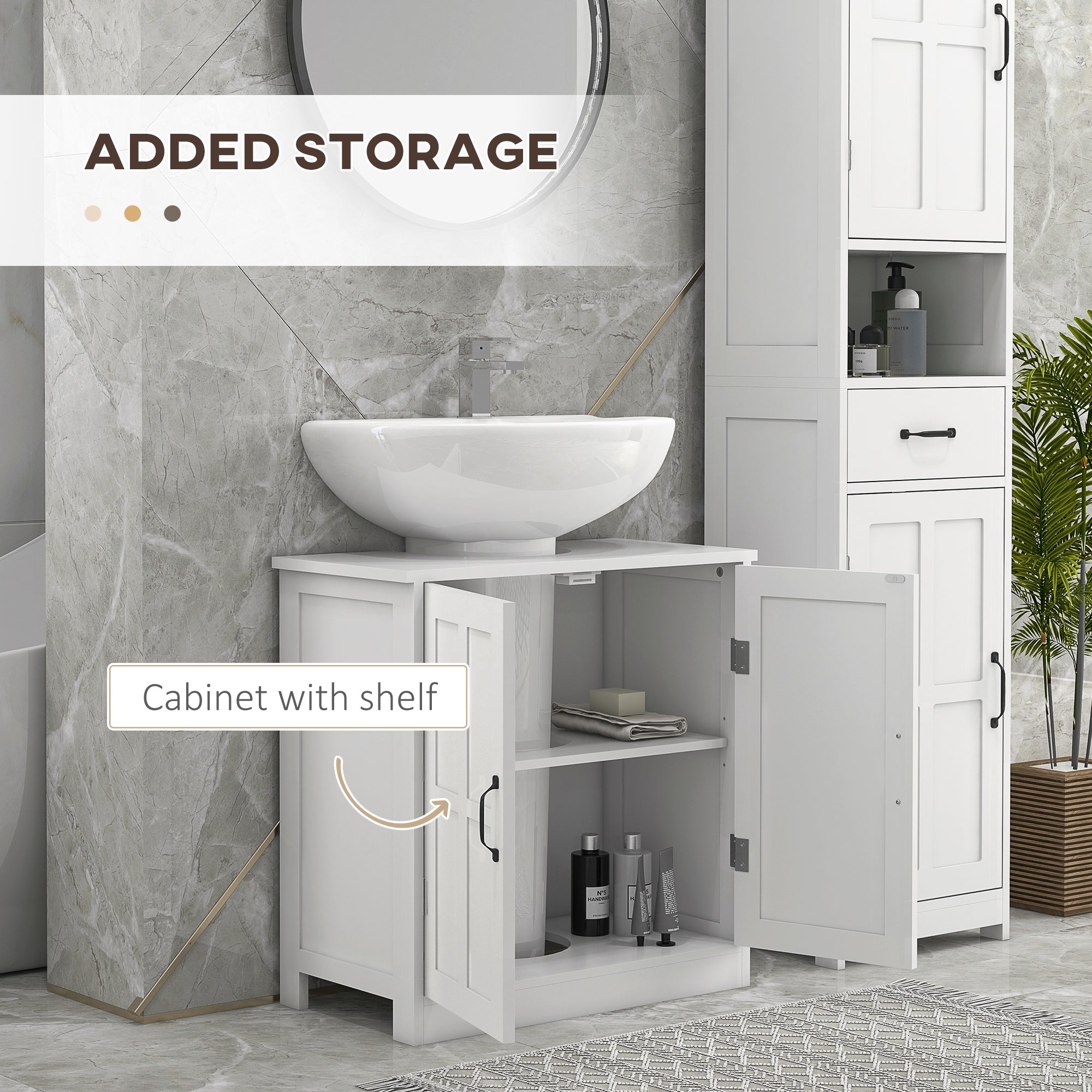 Pedestal Sink Storage Cabinet, Under Sink Cabinet with 2 Doors and Adjustable Shelf, Bathroom Vanity with U-Shape Cut-Out, White