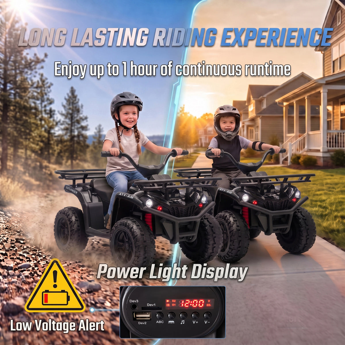 24V Ride on ATV, 4 Wheeler for Kids with Dual Motors, Soft Start, Battery Display, Music, Lights for 3-8 Years, Black