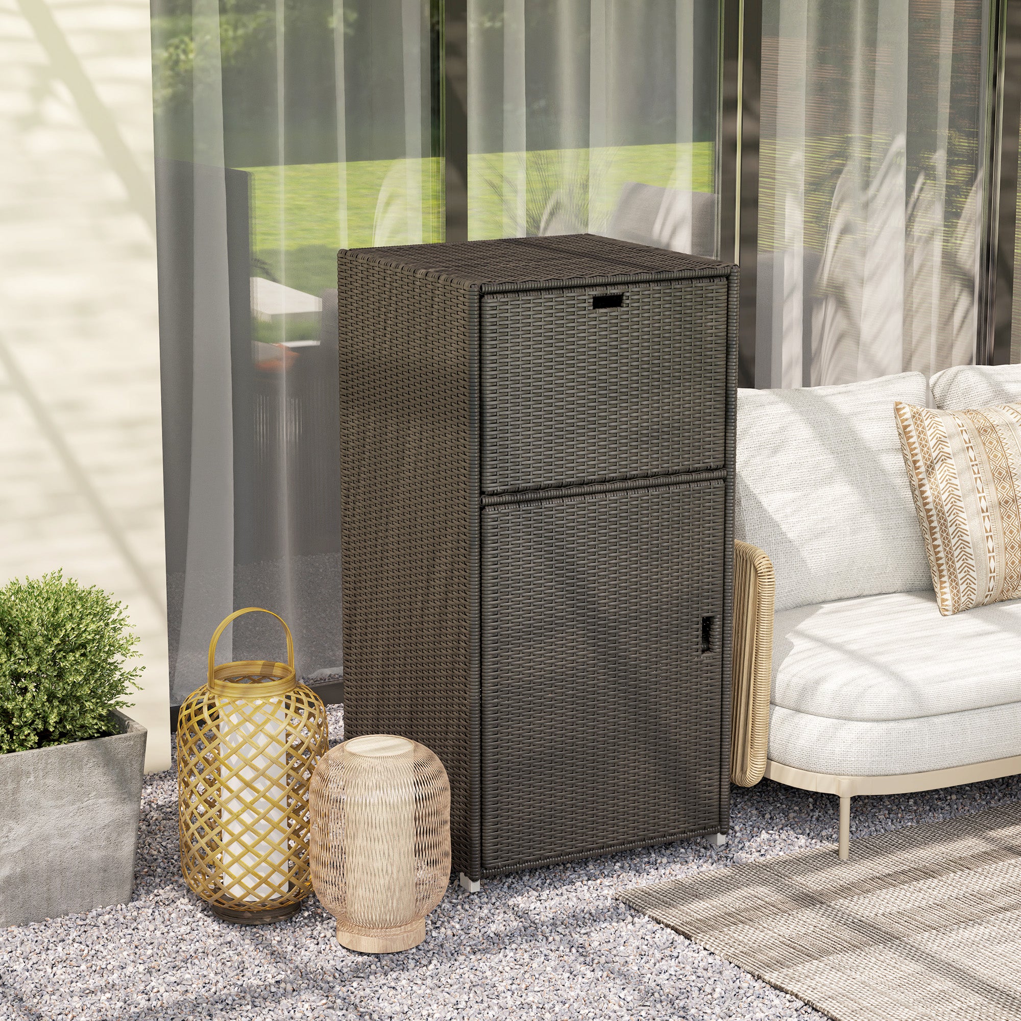 Outdoor Towel Rack for Pool w/ Drawer & Cabinet, Dark Brown - Brown - Image 8