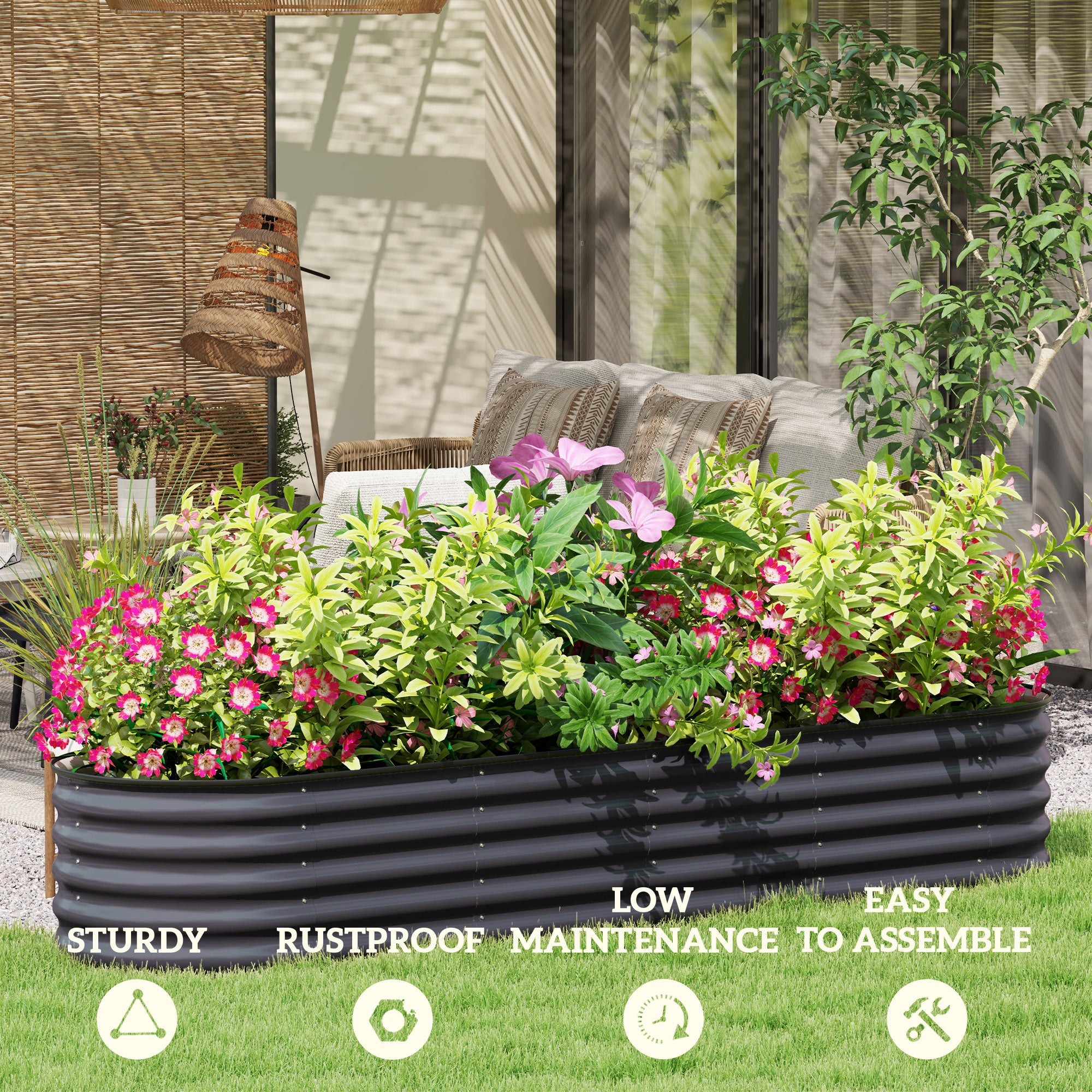 7.9' x 2' x 1.4' Galvanized Raised Garden Bed Kit, Metal Planter Box with Safety Edging, Dark Gray - Dark Gray - Image 7