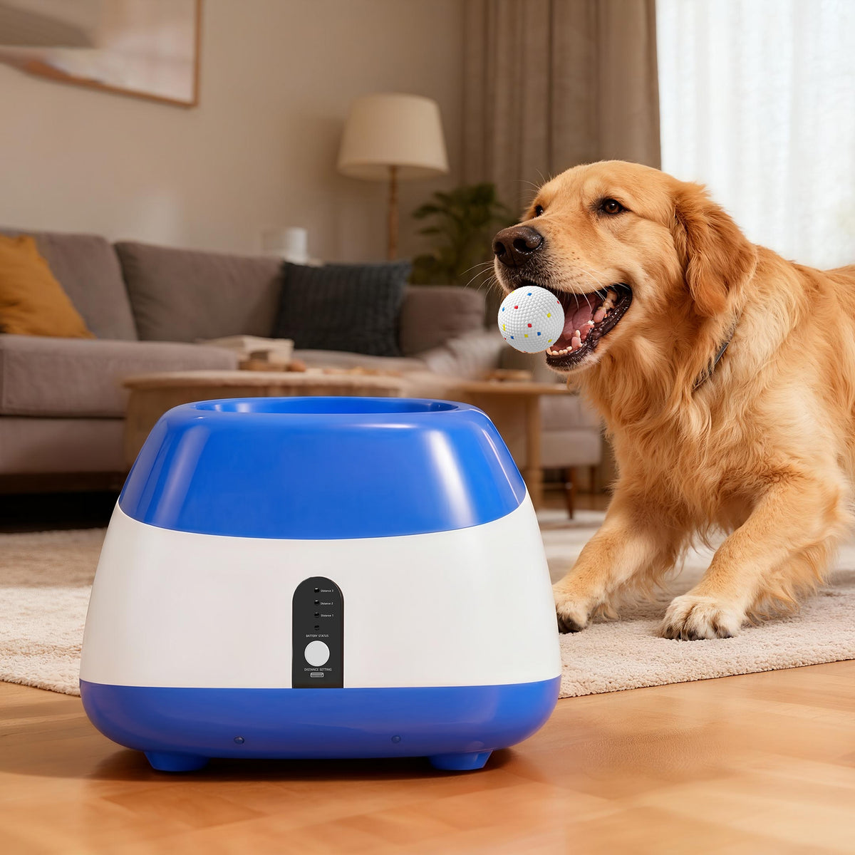 Automatic Dog Ball Launcher with 26-80 FT Distance, Automatic Ball Launcher for Medium and Large Dogs, Blue