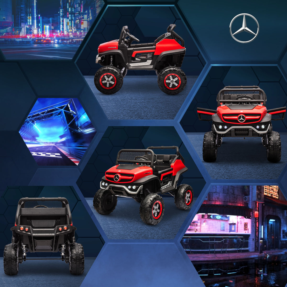 Licensed Mercedes-Benz Unimog 12V Kids Ride on Truck with Remote Control, Battery Powered Electric Car with Spring Suspension, LED Light, Horn, Music, Red