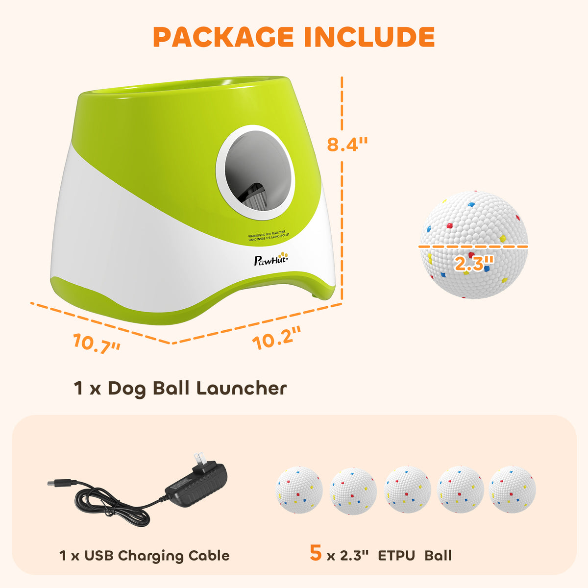 Automatic Dog Ball Launcher, Dog Ball Thrower with 5 2.3" ETPU Balls, 3 Distance Settings (20/33/46 ft) for Small Medium Pets, Green