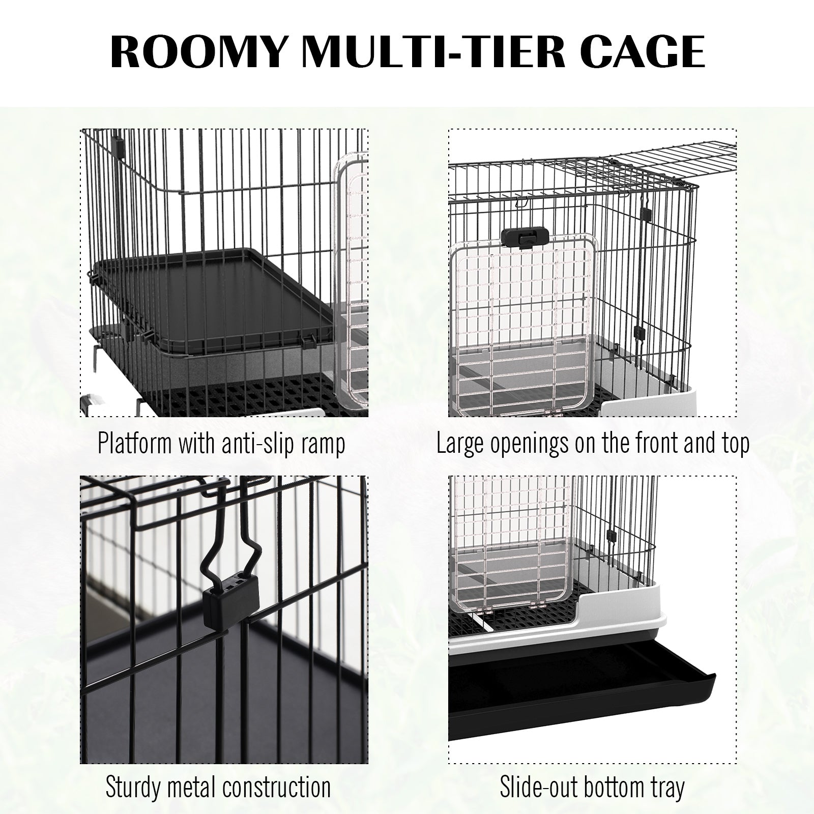 2-Level Small Animal Cage Rabbit Hutch with Wheels, Removable Tray, Platform and Ramp for Bunny, Chinchillas, Ferret, Black - Black - Image 5