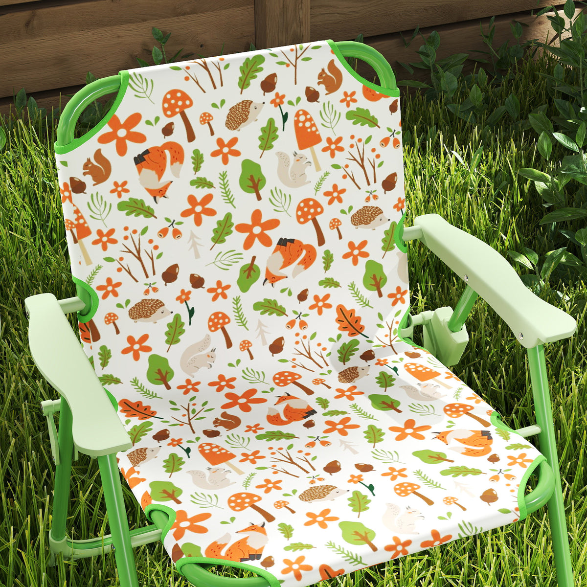 Qaba Kids Picnic Table and Chair Set, Outdoor Activity Table with Foldable Chairs, Removable Umbrella for Backyard, Green