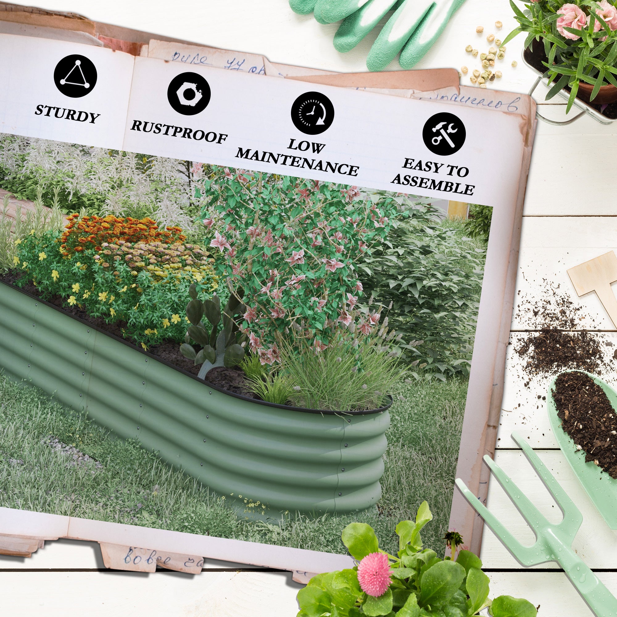 7.9' x 2' x 1.4' Galvanized Raised Garden Bed Kit, Metal Planter Box with Safety Edging, Green - Green - Image 7
