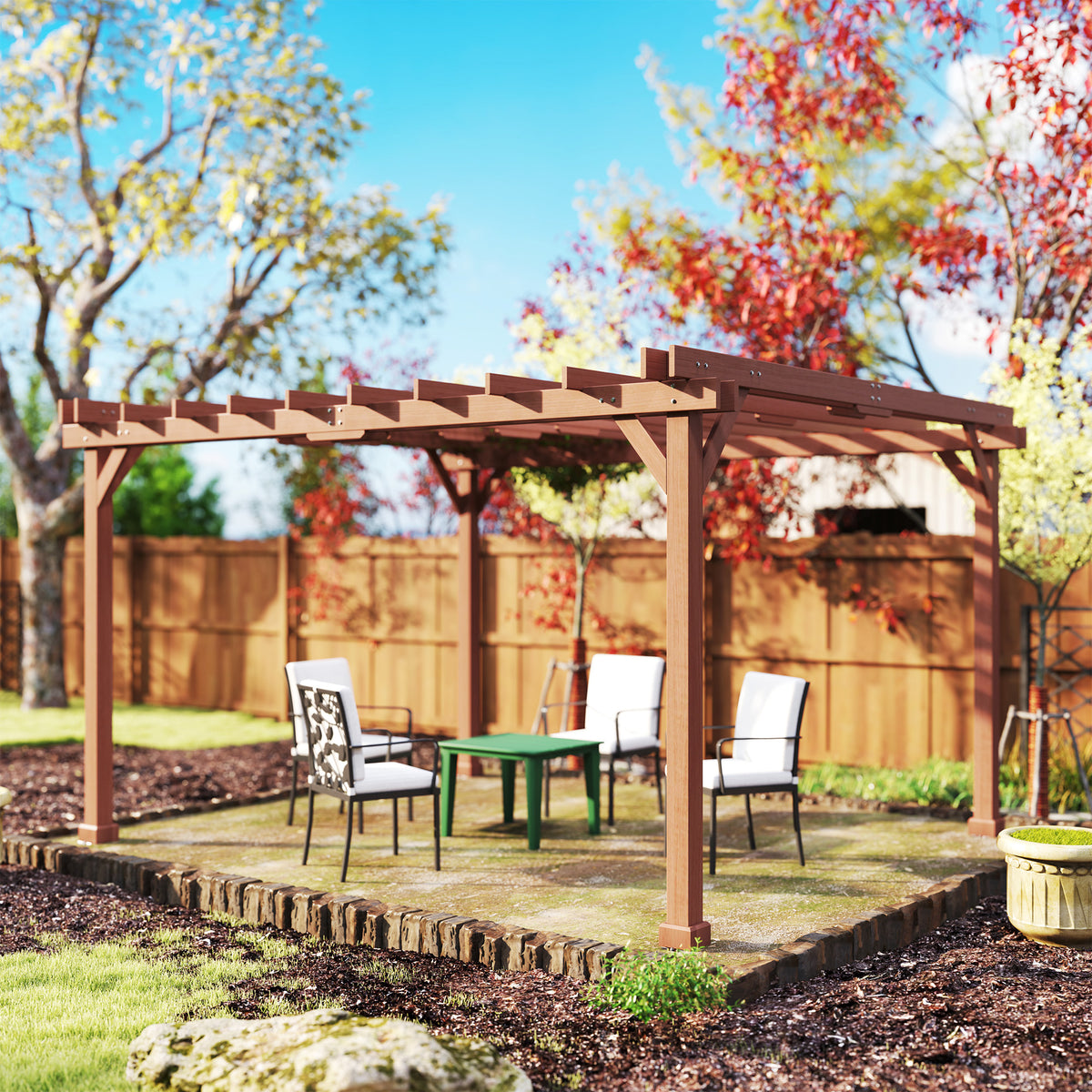 11' x 12.5' Outdoor Wood Pergola with Grape Trellis for Patio, Deck, Backyard, Lawn