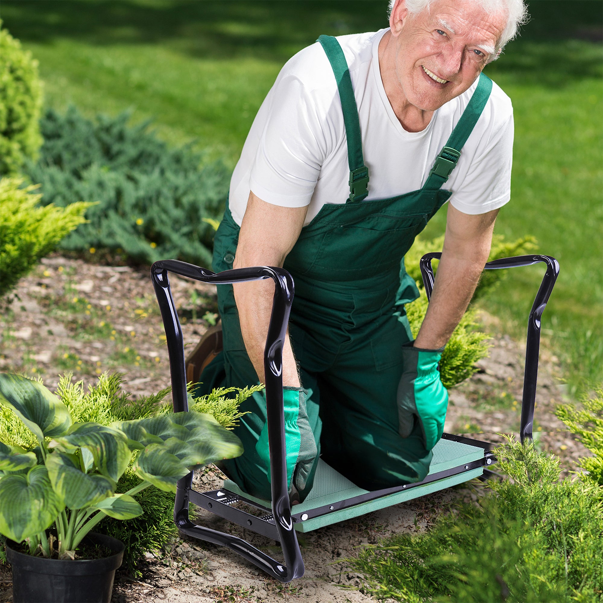 Padded Garden Kneeler and Seat Bench, Padded Foldable Garden Stool, Green - Green - Image 7