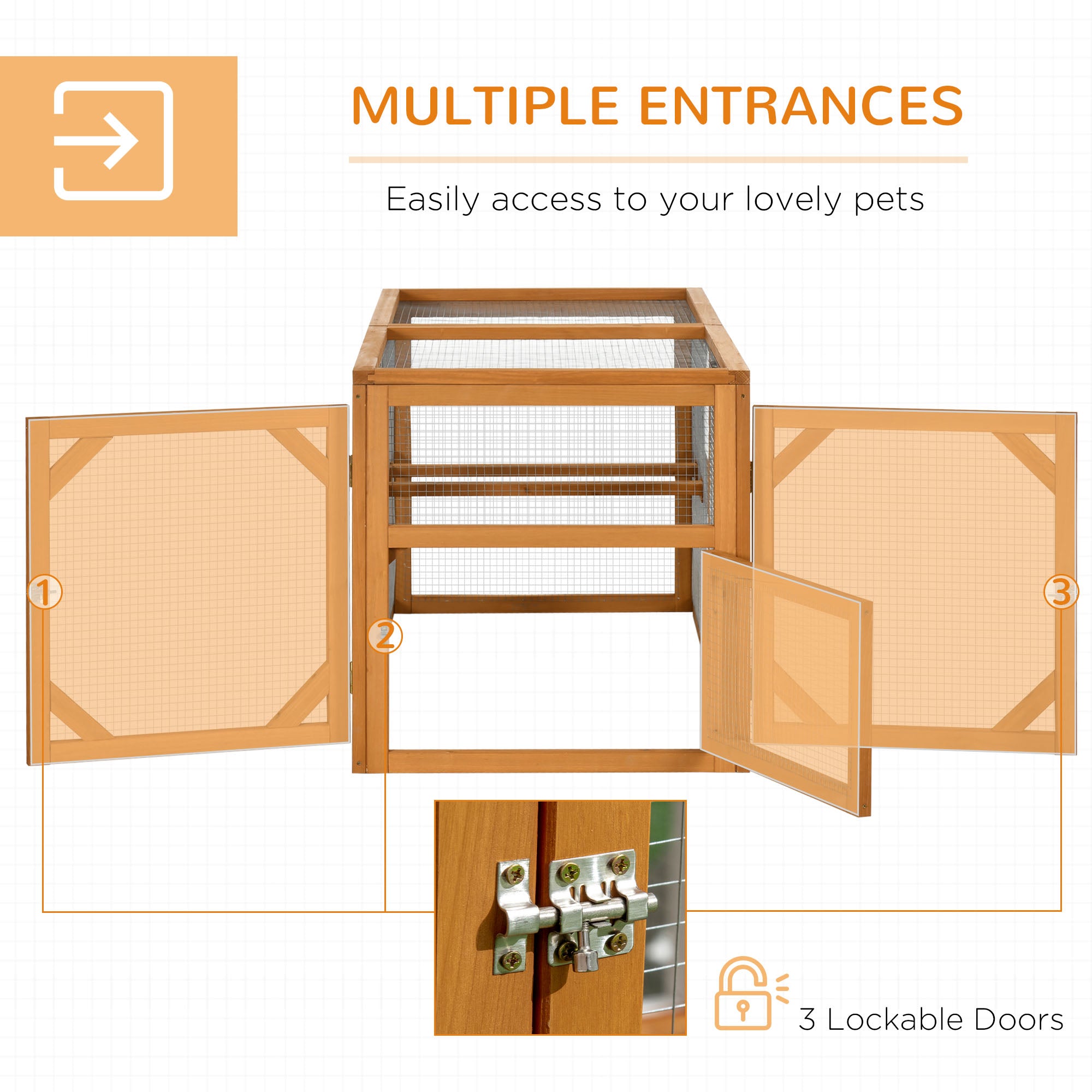 55" Wooden Chicken Coop Add-on Expansion, Mini Chicken Coop Outdoor Chicken Run Hen House with Combinable Design - Orange - Image 5