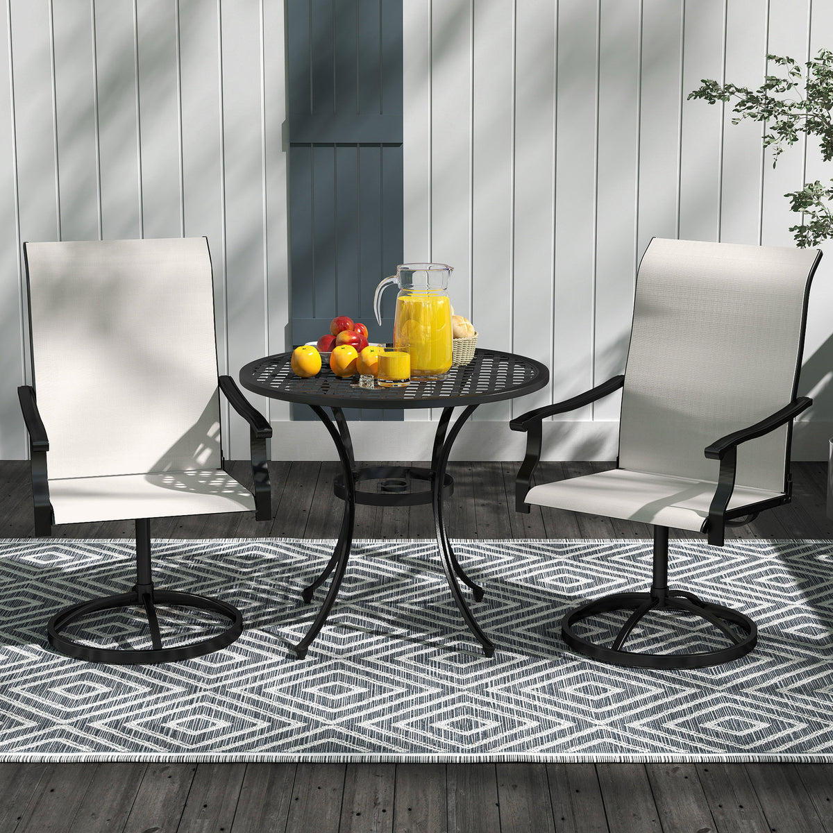 Patio Swivel Chairs Set of 2, High Back Patio Dining Chairs with All-Weather Mesh for Backyard, Lawn, Garden, Cream