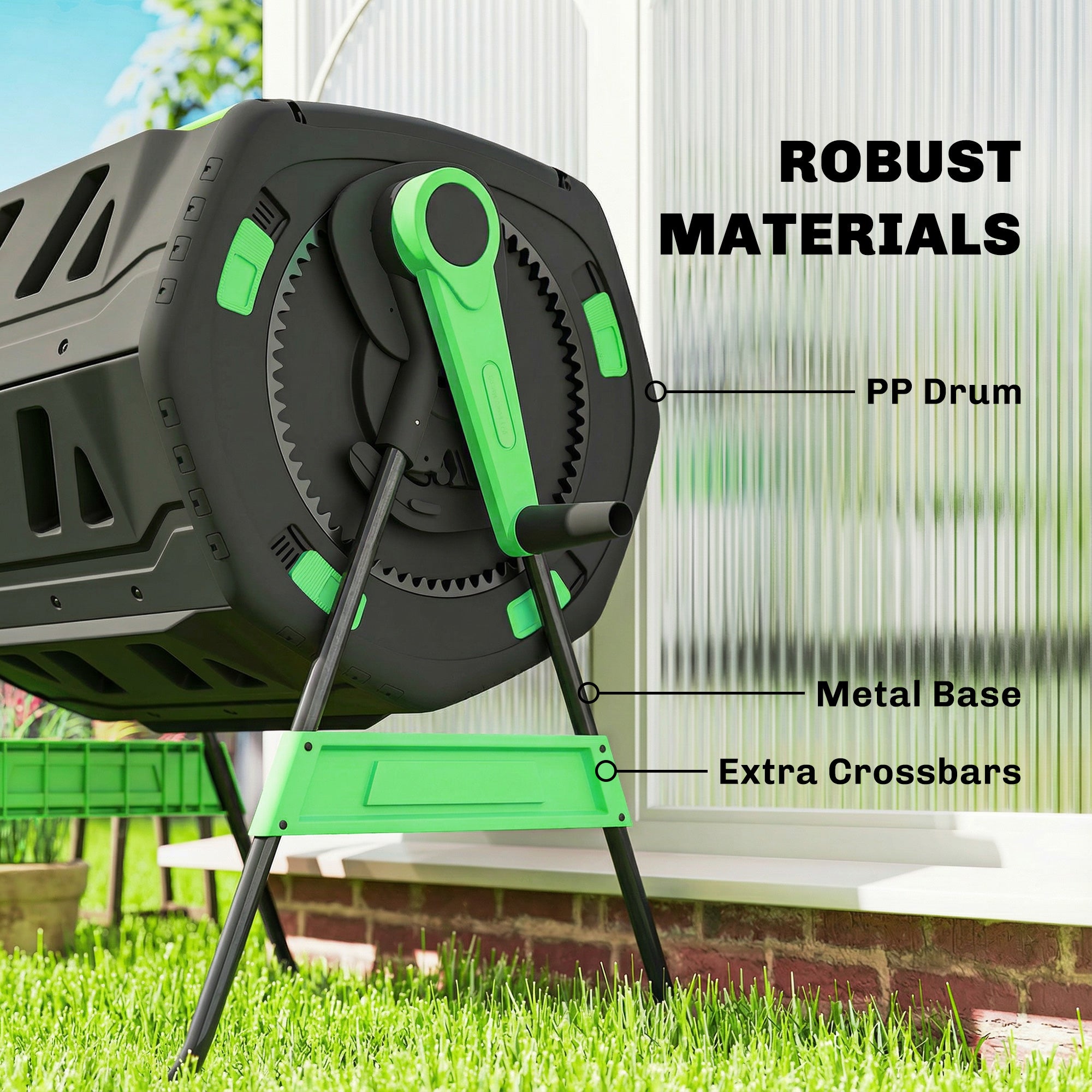 Compost Bin Outdoor, 53 Gal Dual Chamber Tumbling Composter with Adjustable Vents, BPA Free Tumbling Composter, Green - Green - Image 8