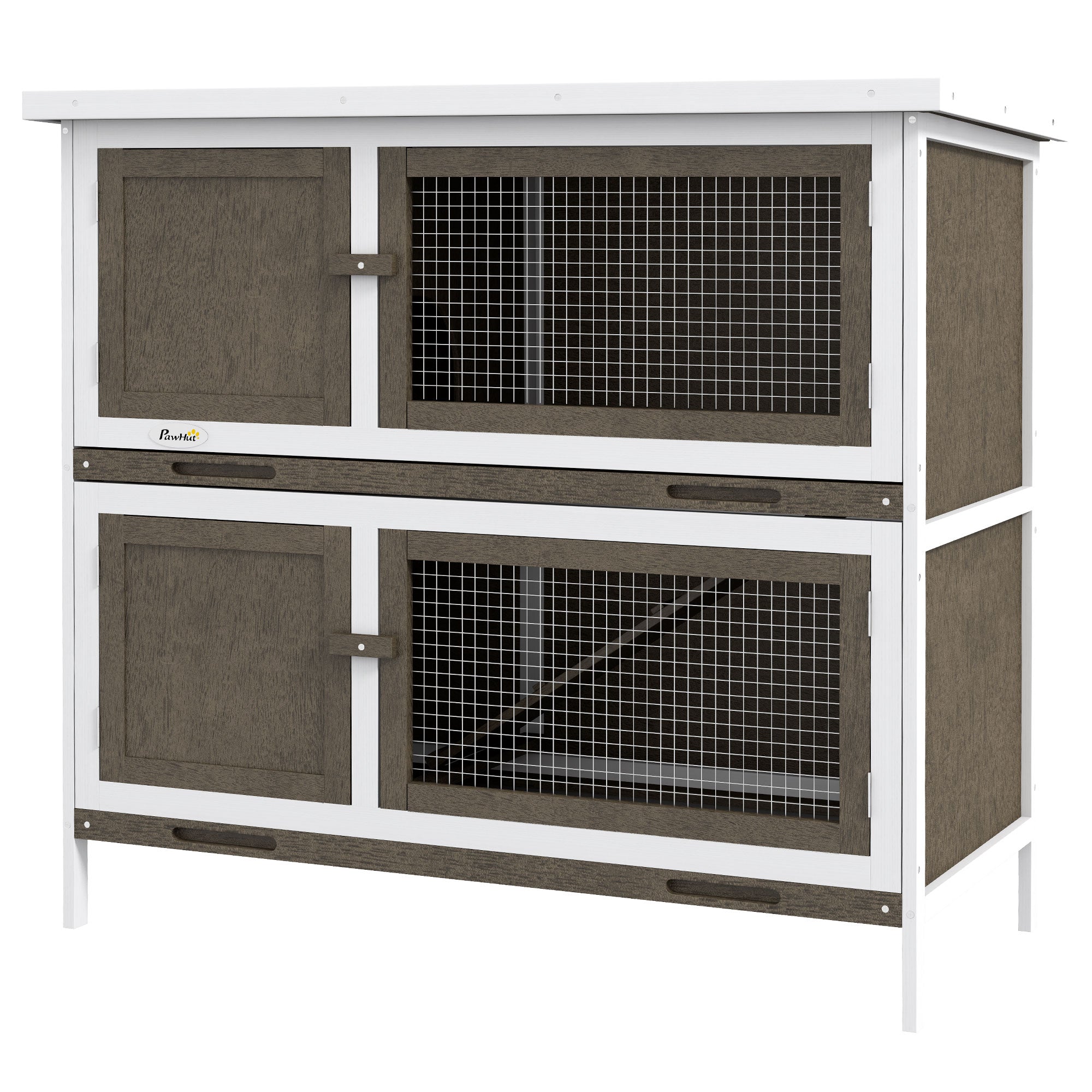 Wooden Bunny Hutch with Ramp, Indoor/Outdoor, Brown - Brown