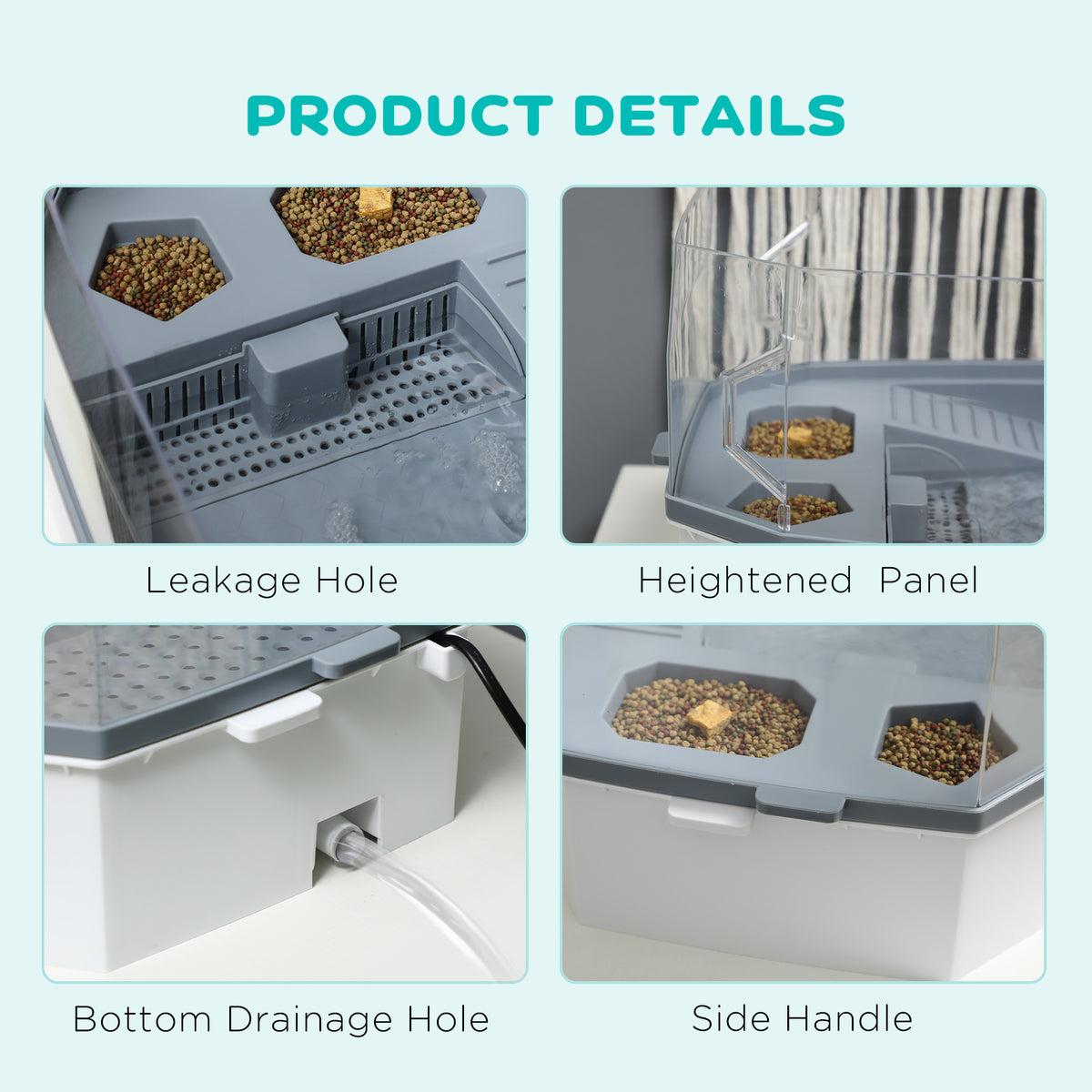 Turtle Tank Kit, Turtle Aquarium with Basking Platform, Water Pump, Filter Layer Design, Full View Visually Reptile Habitat, Easy to Clean and Change Water, Multi Functional Area - White - Image 6