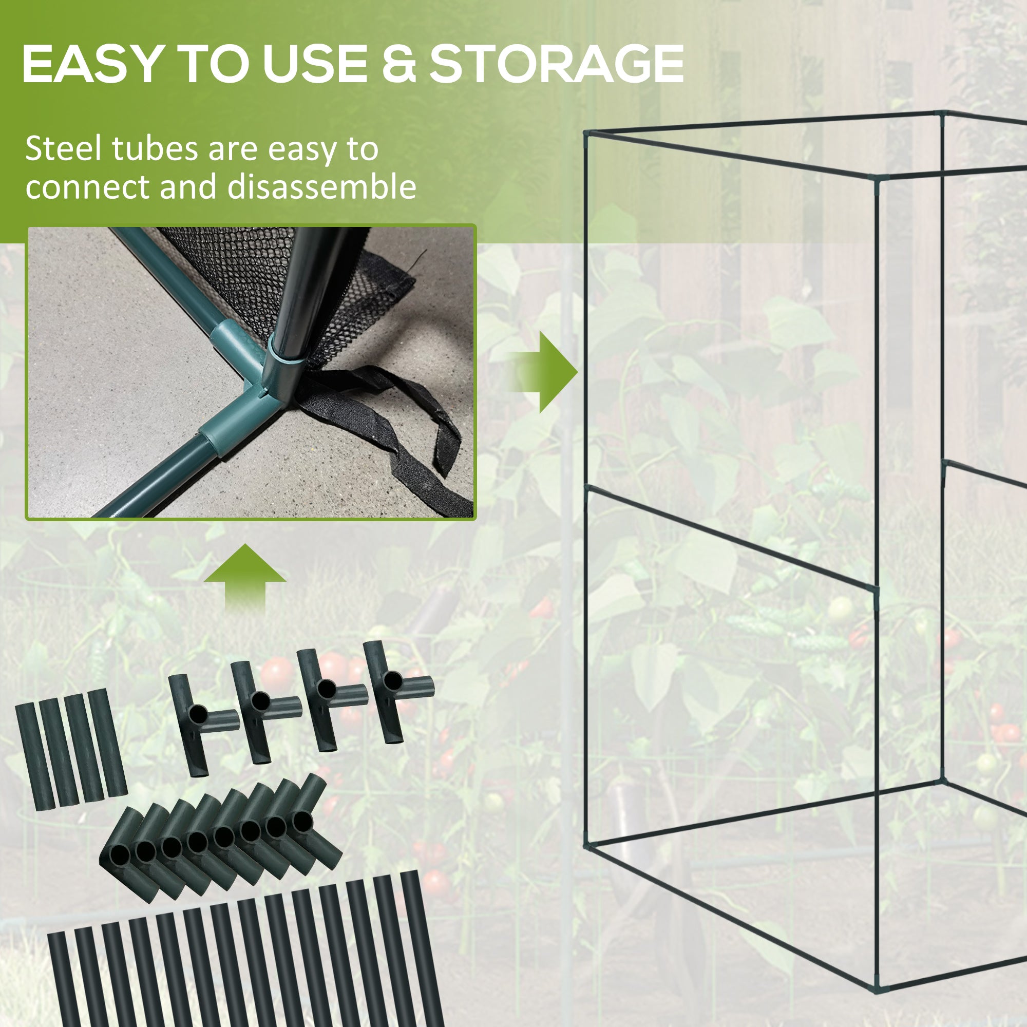 Walk-in Crop Cage, Plant Protectors from Animals with Roll Up Zippered Door, 3.9' x 3.9' x 5.9', Dark Green - Green - Image 5
