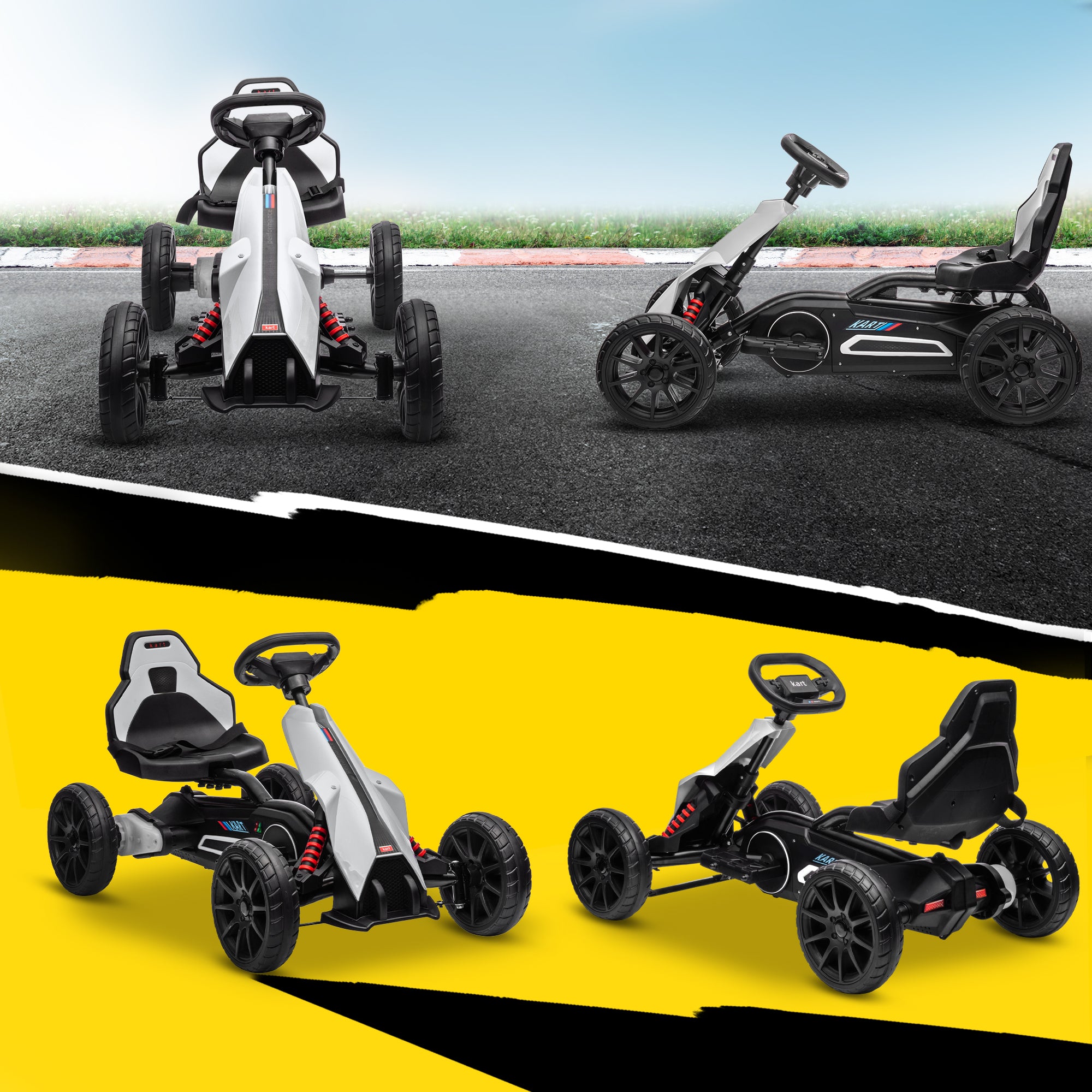 12V Electric Go Kart for Kids w/ Adjustable Speed, White