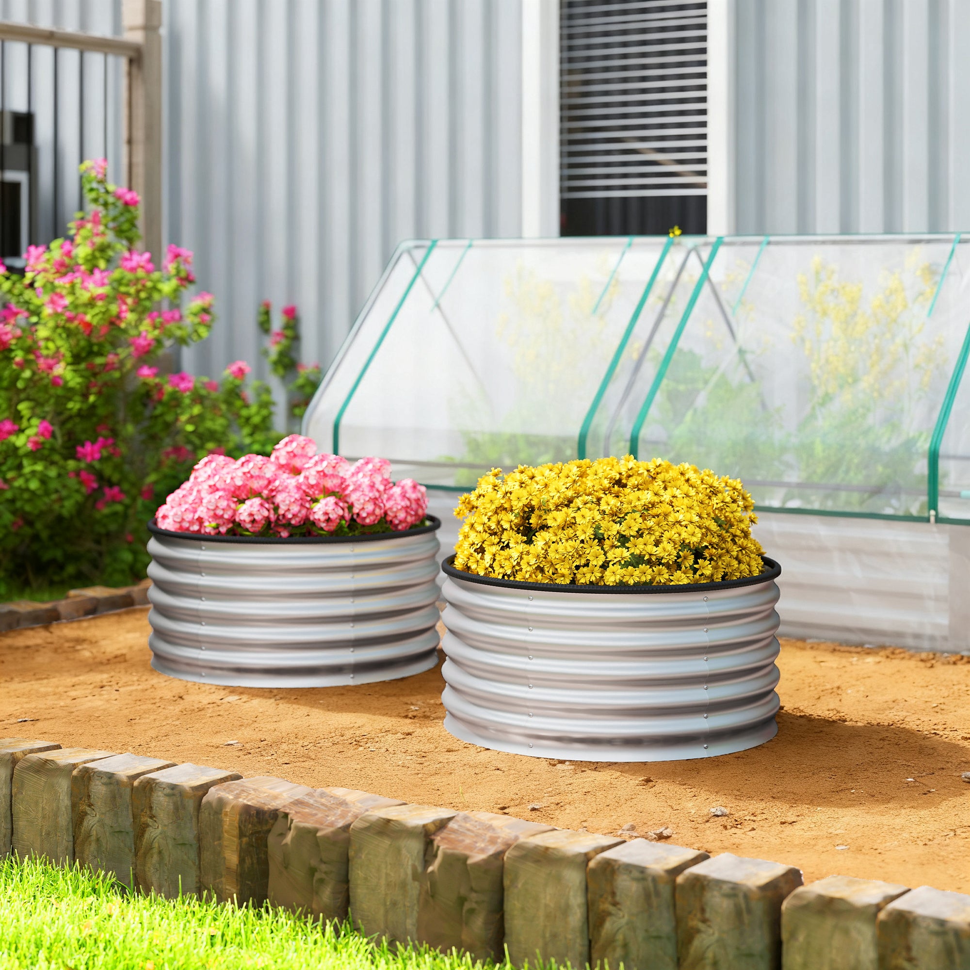 Set of 2 Raised Garden Bed, Metal Planter Box with Safety Edging, Easy-to-assemble Stock Tank 3'x3'x1.4' Silver - Silver - Image 2