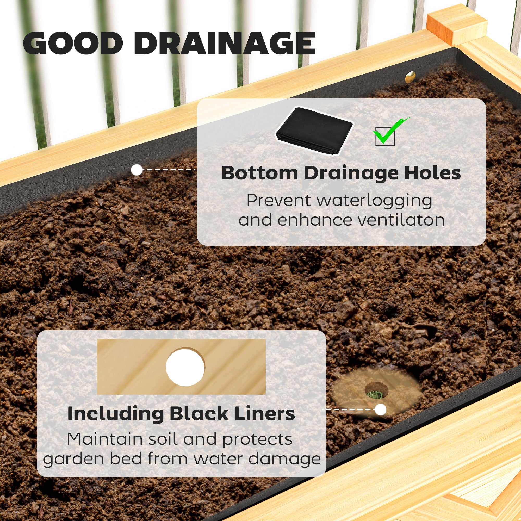 Raised Garden Bed, 47 x 22 x 31.5 in. Elevated Wood Planter Box with Storage Shelf, Drainage Holes, and Liner, Natural - Natural Wood - Image 5