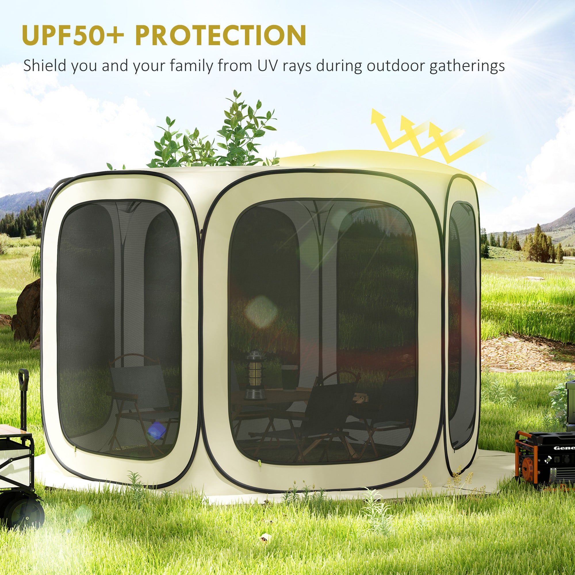 11 x 11ft Pop Up Screen Tent, UPF50+ Portable Camping Gazebo Screen House with Carry Bag, Beige