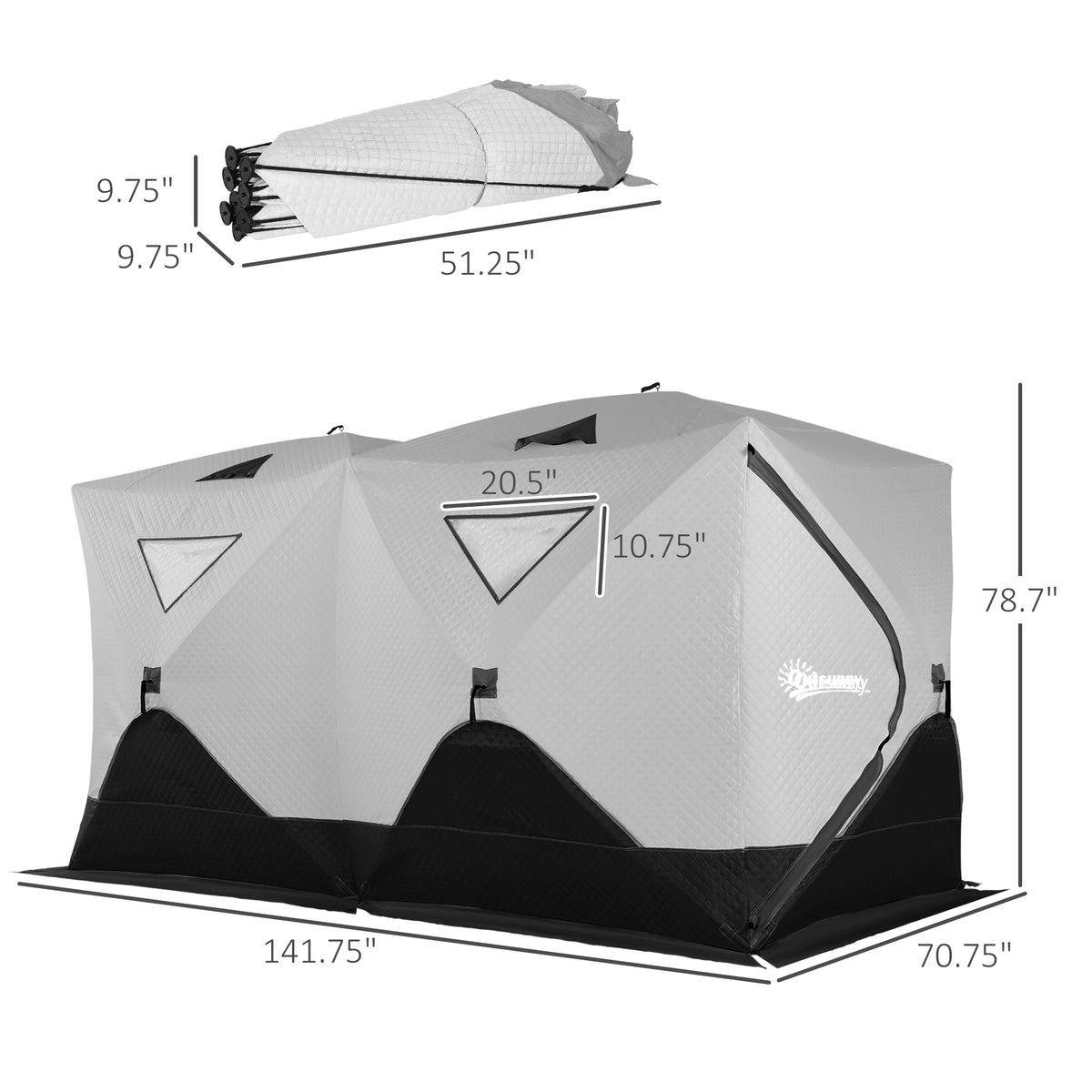 5-8 Person Ice Fishing Shelter, Pop-Up Ice Shanty Tent, Insulated Portable Tent with 2 Doors & Carrying Bag, Light Gray