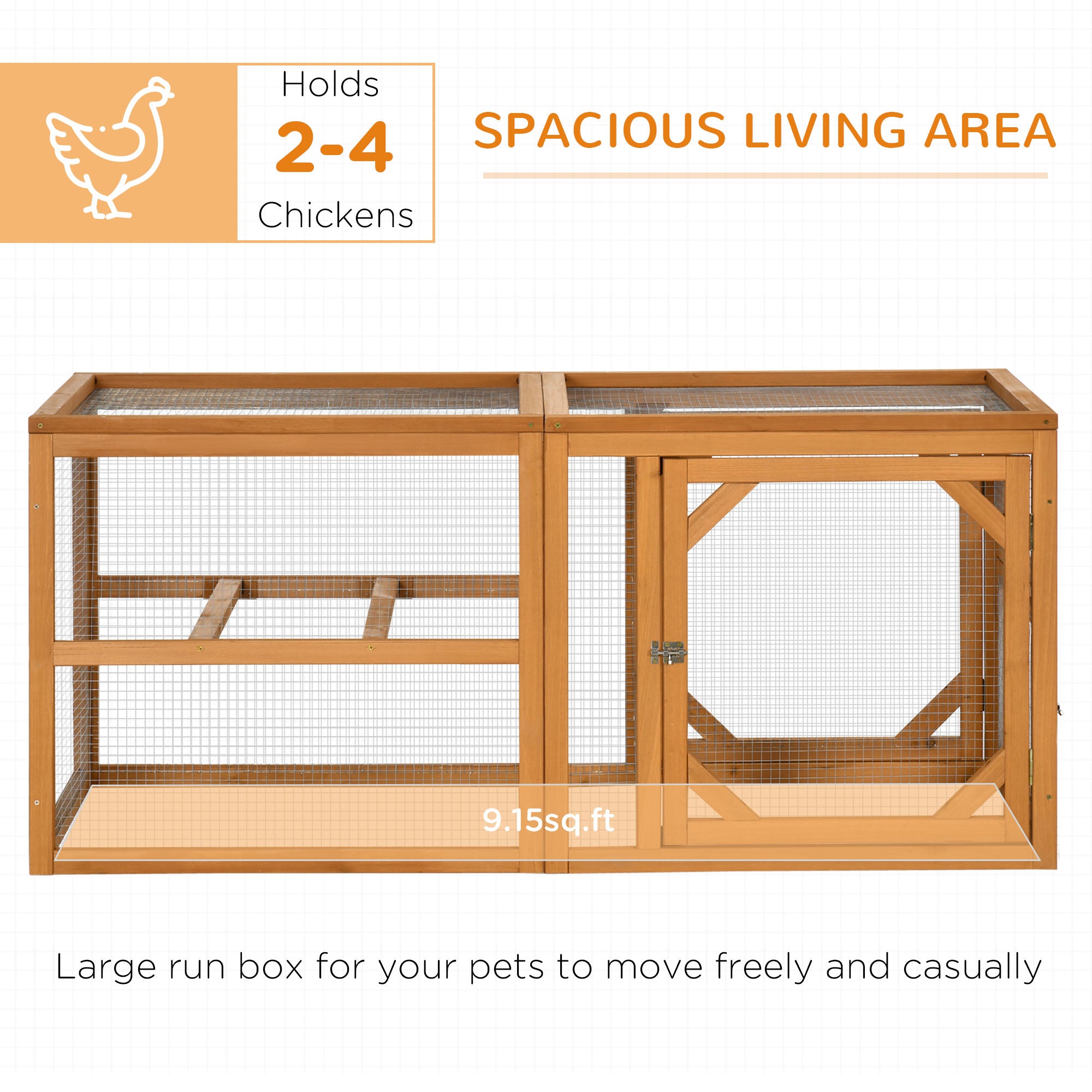 55" Wooden Chicken Coop Add-on Expansion, Mini Chicken Coop Outdoor Chicken Run Hen House with Combinable Design - Orange - Image 4