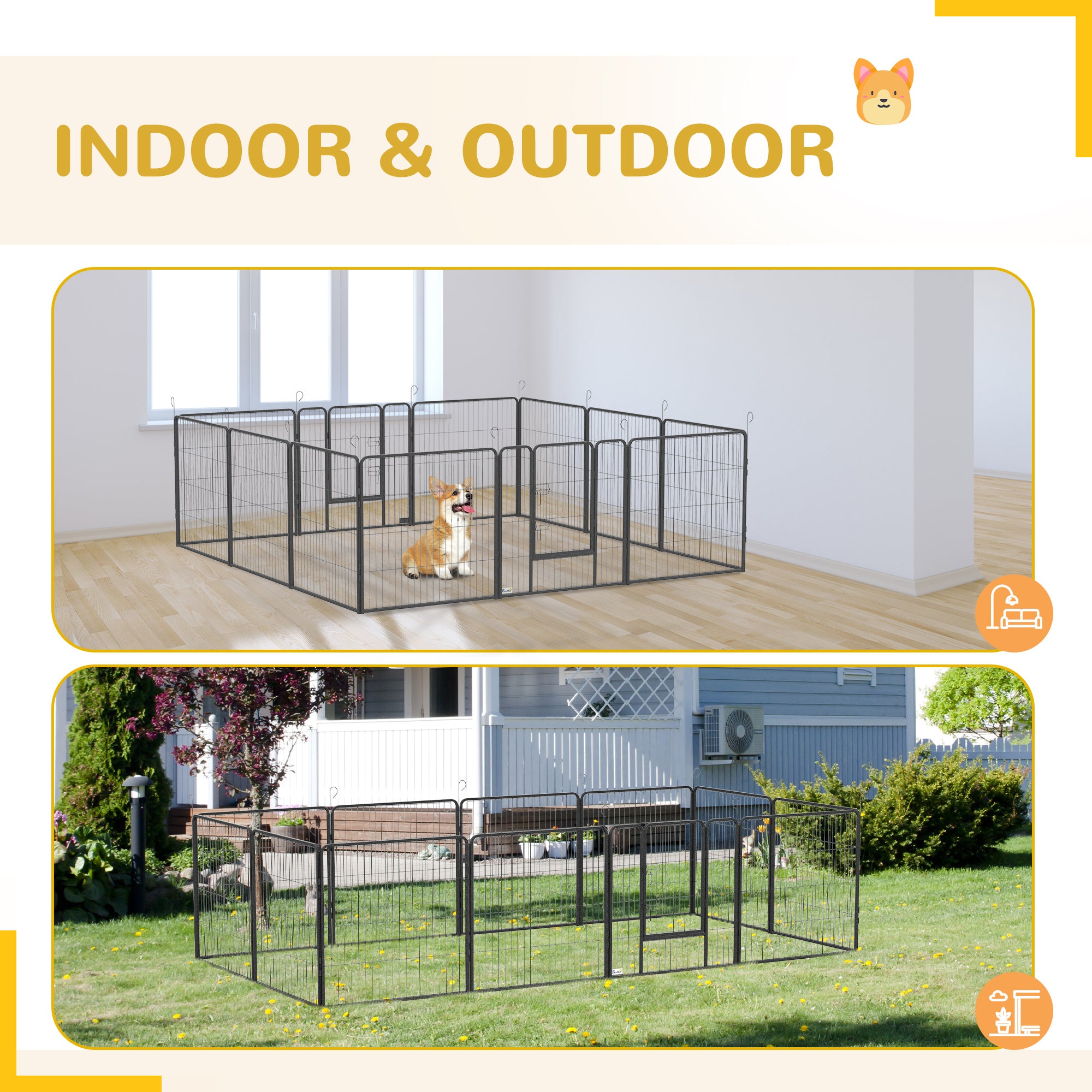 24 Panel Dog Playpen for Small and Medium Dogs with Lockable Door, 15.7' x 15.7' x 2.6' - Gray - Image 7