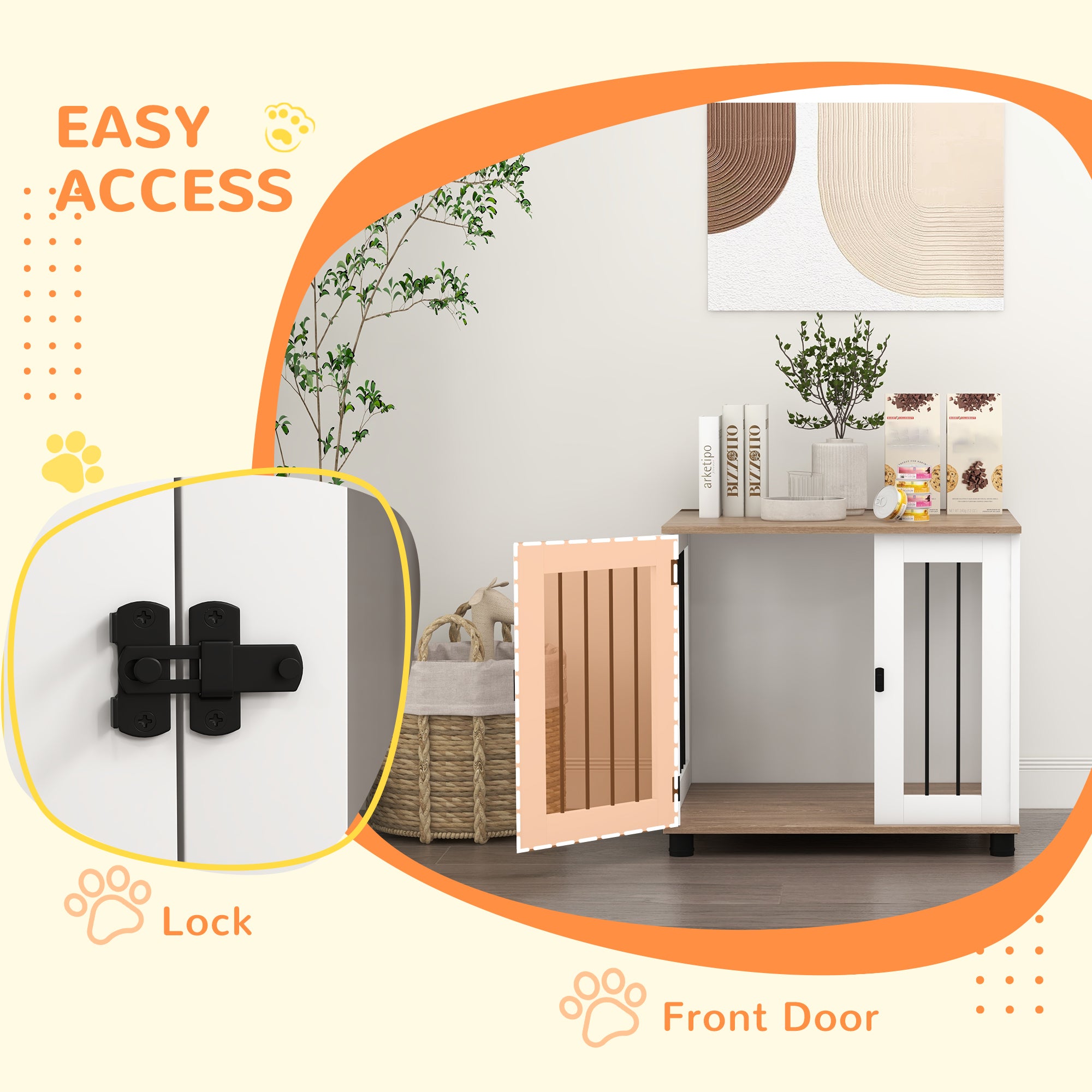 Dog Kennel Furniture Side End Table Indoor with Lockable Door, for Small and Medium Dogs, Walnut Brown - Brown - Image 6