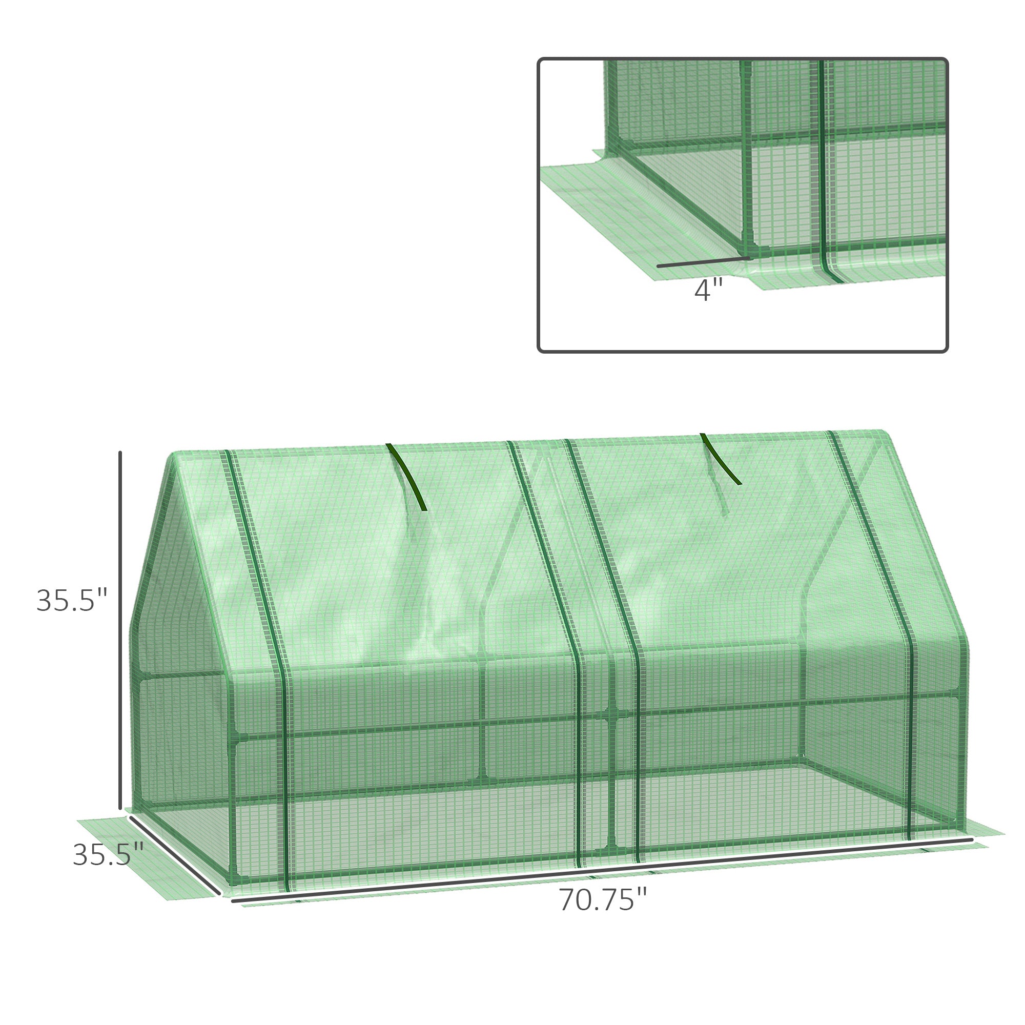 6' x 3' x 3' Mini Greenhouse with Zippered Doors & Roll-up Windows, Portable Plant Hot House with Durable PE Cover, Water Resistant, UV Protected for Outdoor Flowers, Vegetables, Green - Green - Image 3